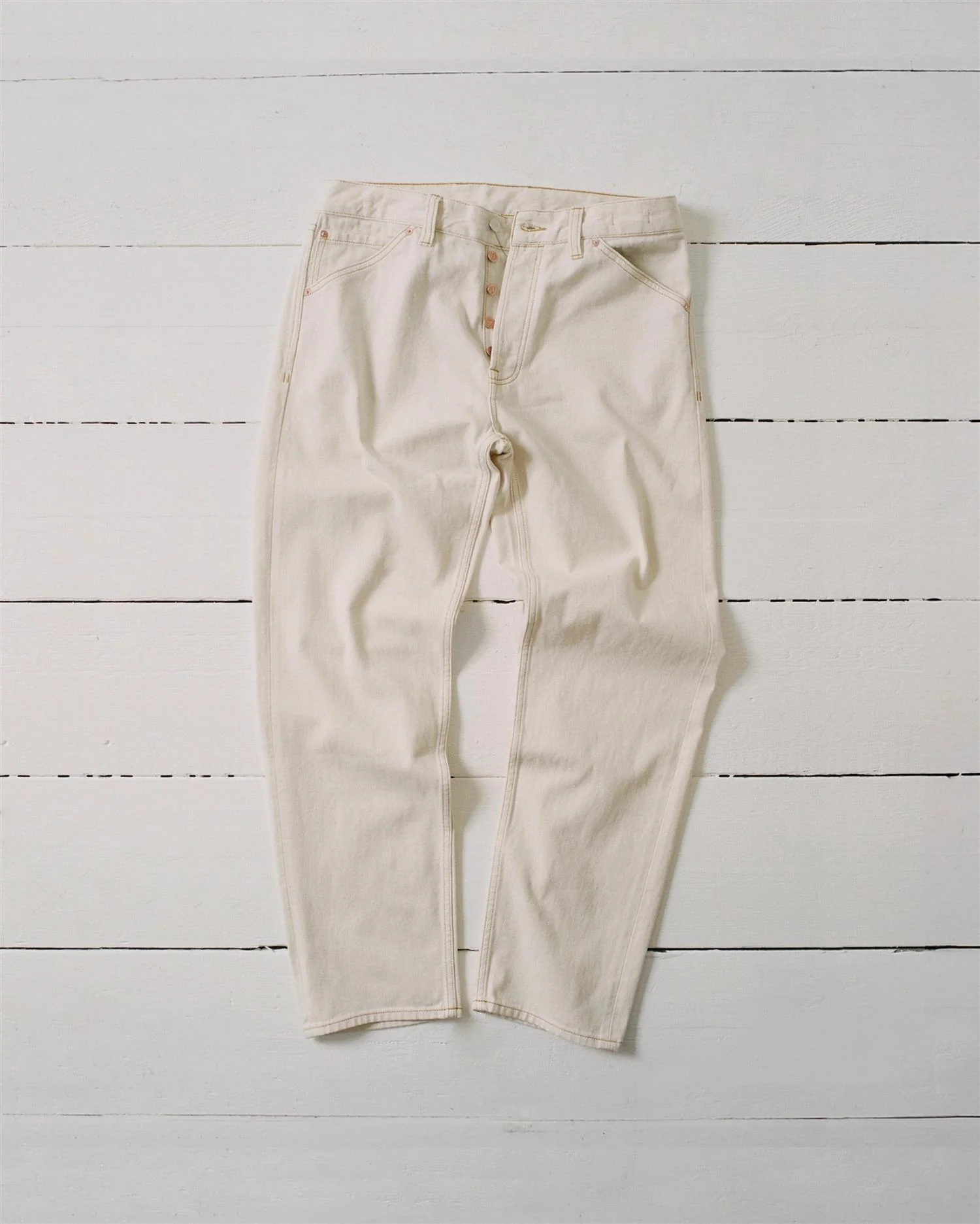 12.7oz Selvedge Denim Contrast Stitch Five-Pocket Jeans Ecru - Image 6