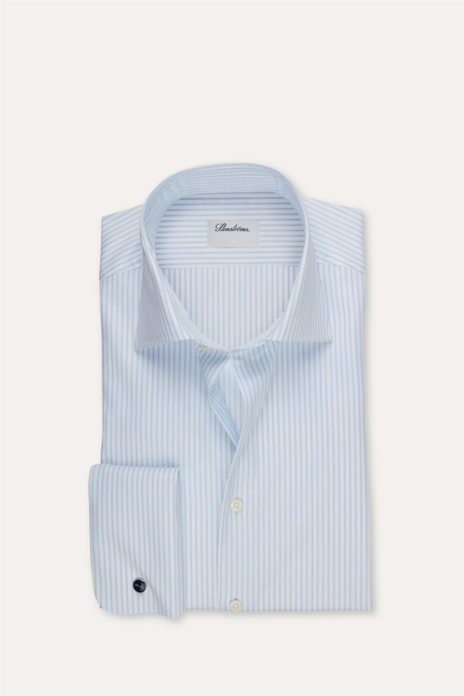 Regular Pinstriped Twill Shirt French Cuffs Light Blue
