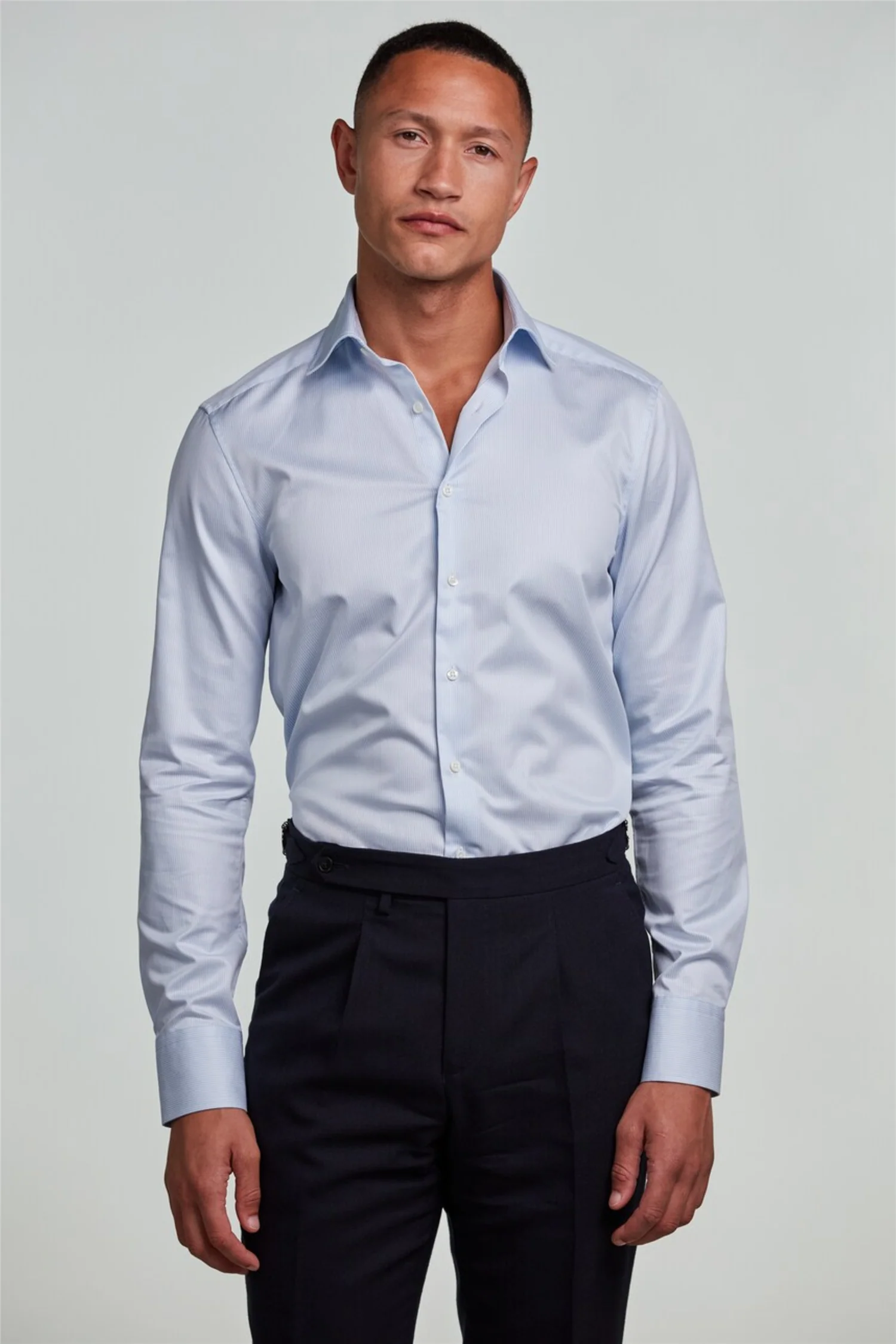 Slimline Pinstriped Twill Shirt Light Blue - Image 4