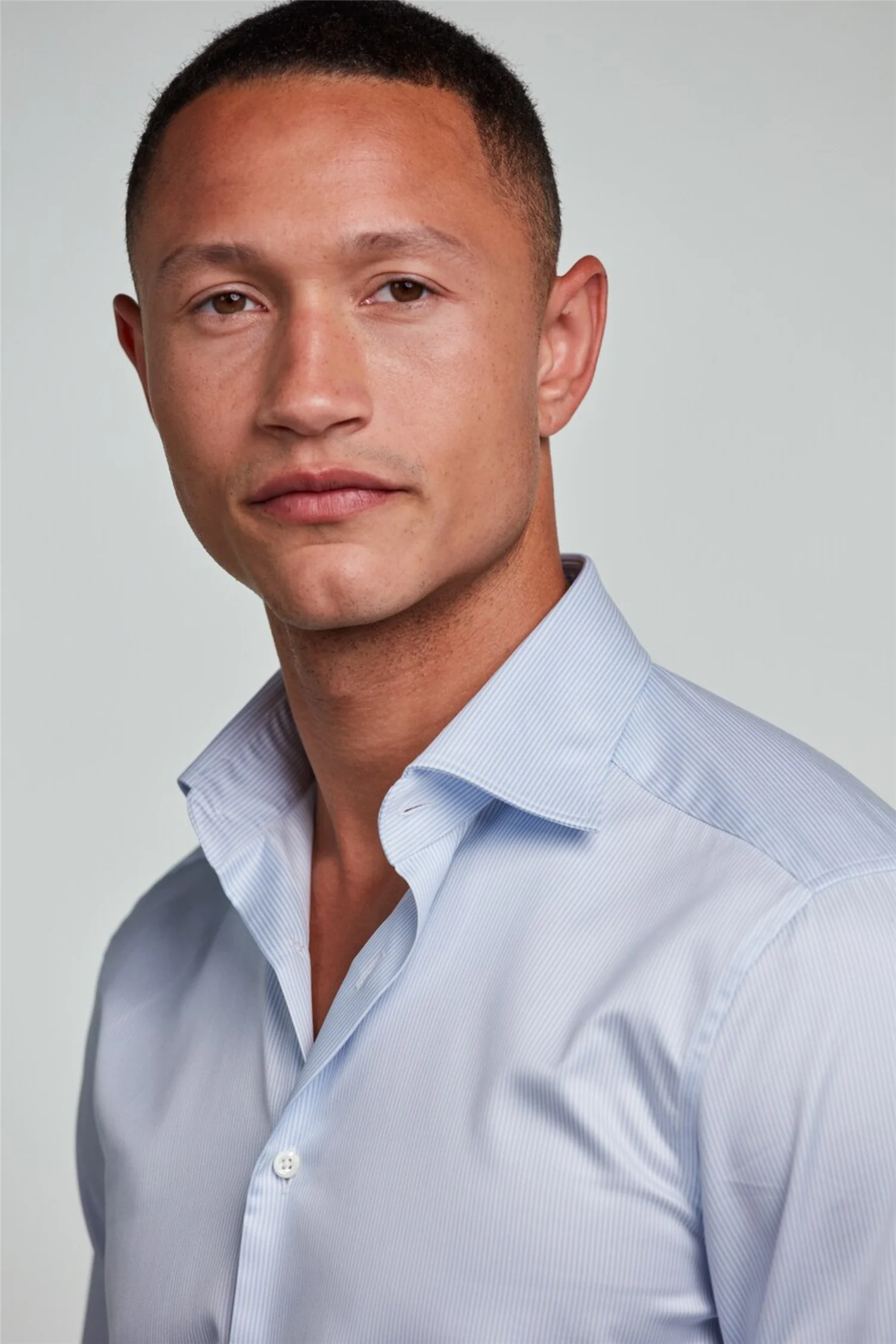Slimline Pinstriped Twill Shirt Light Blue - Image 5