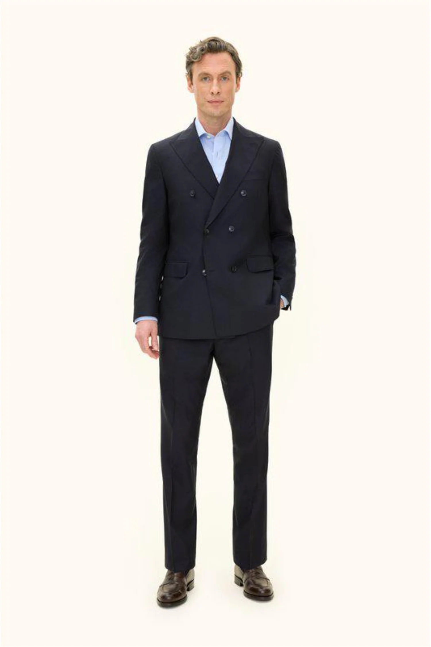 Farris Regular Fit Double Breasted Wool Blazer Navy - Image 3