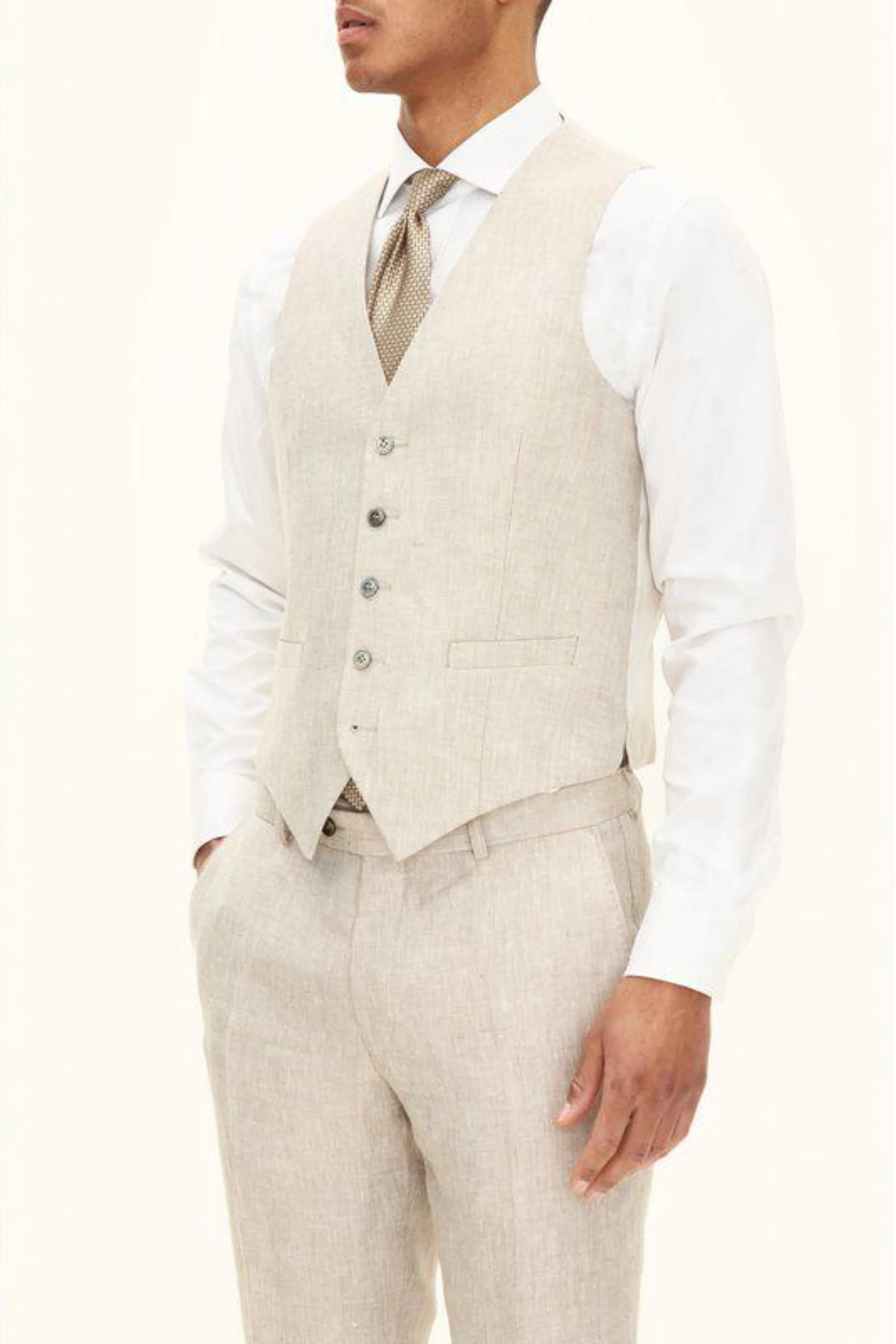 Carlo Regular Fit Linen Waistcoat Trench Beige - Image 2