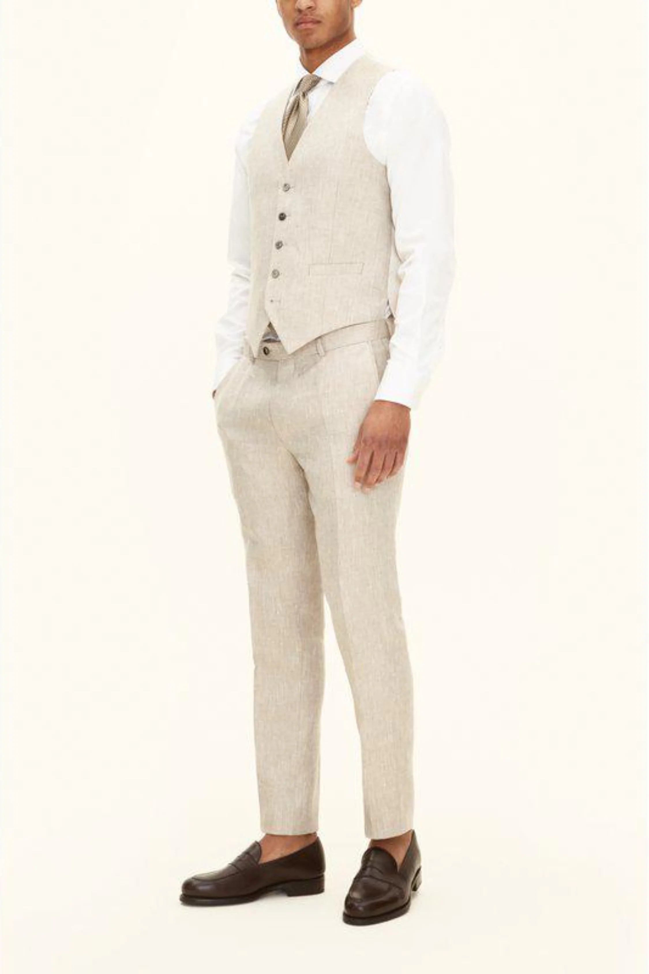 Carlo Regular Fit Linen Waistcoat Trench Beige - Image 3