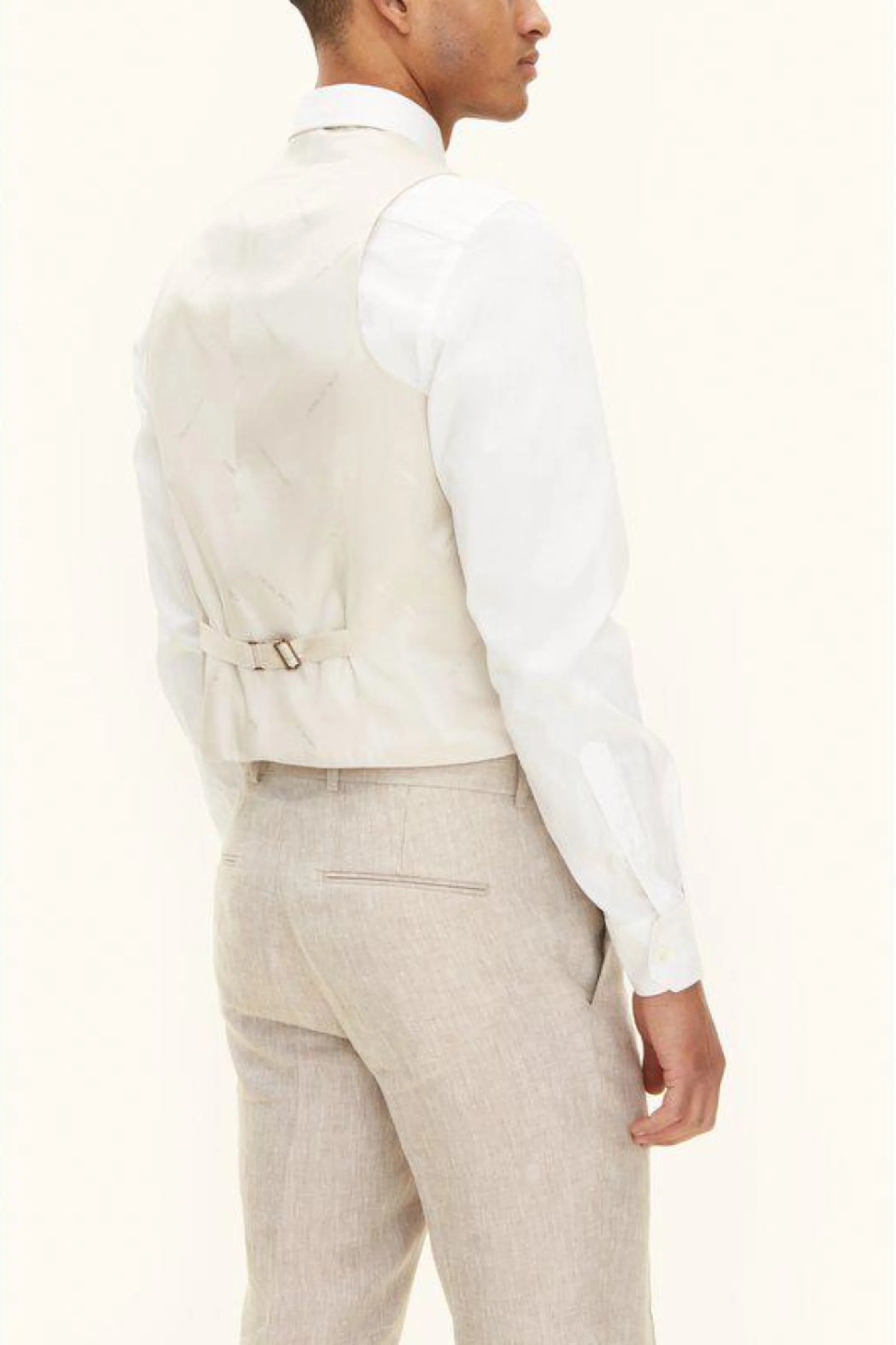 Carlo Regular Fit Linen Waistcoat Trench Beige - Image 7