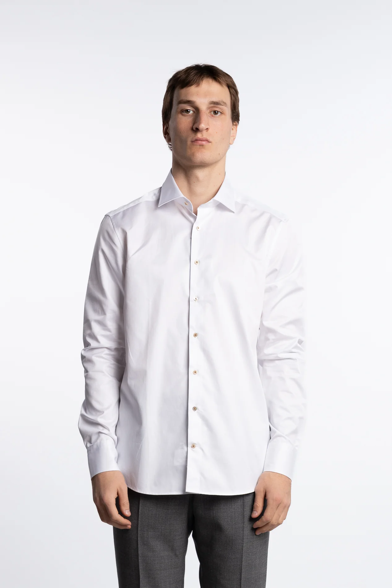 Slimline Twill Shirt Contrast Buttons White - Image 3
