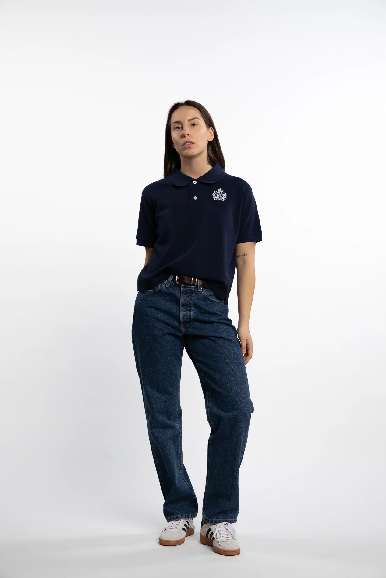 H&W Crest Pique Polo- Dark Navy