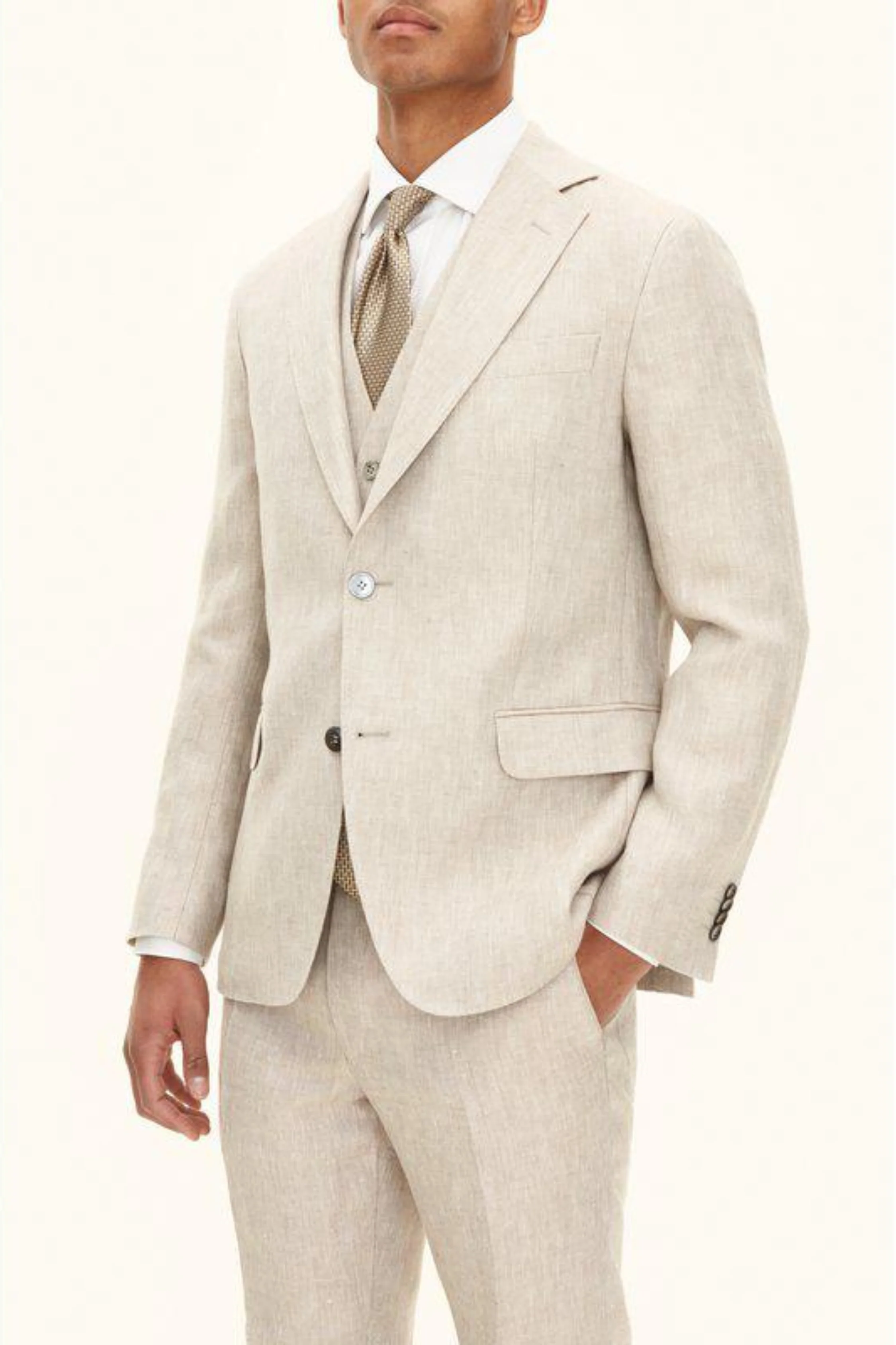Ferry Regular Fit Soft Linen Blazer Trench Beige - Image 3