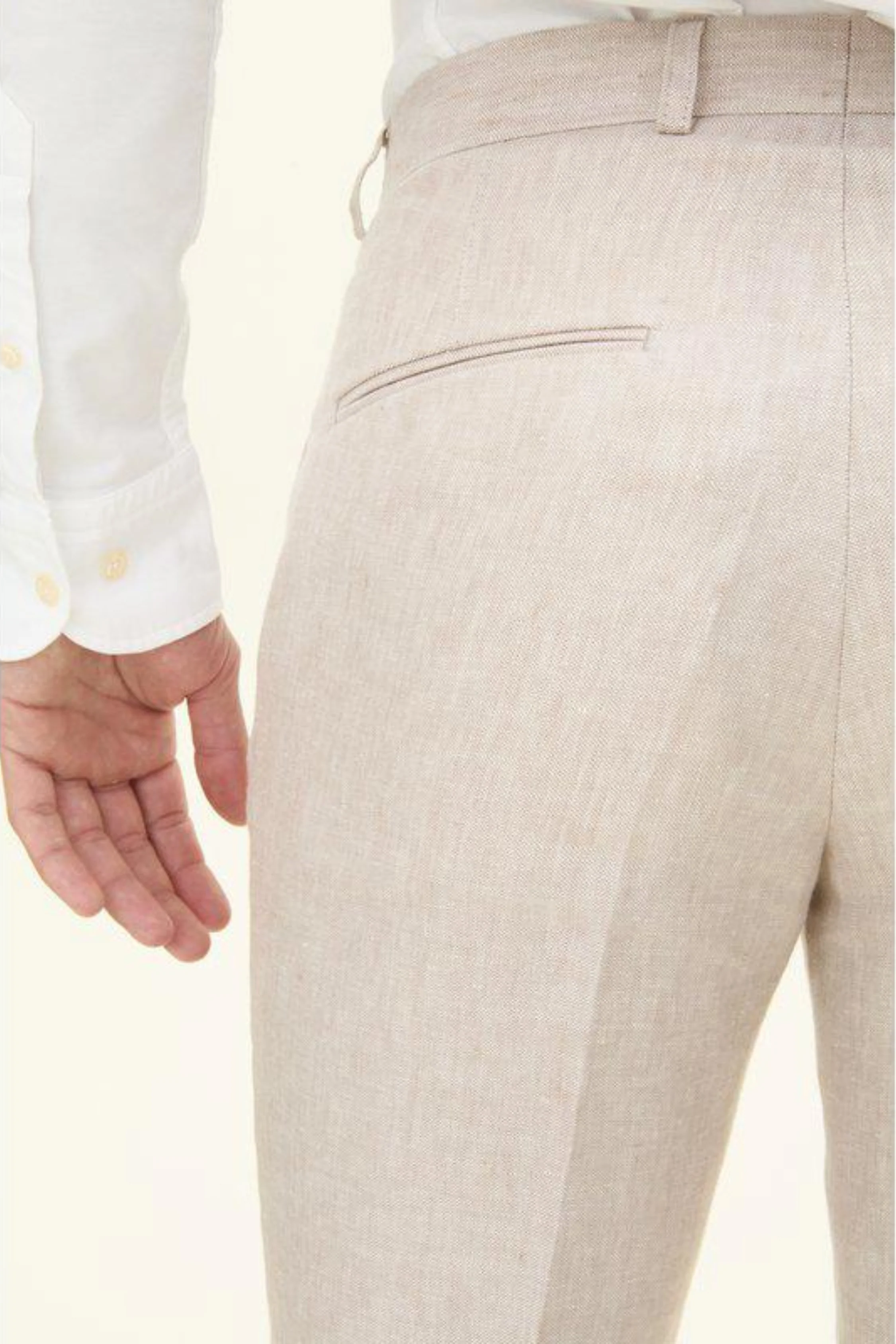 Denz Slim Fit Linen Trousers White Grass - Image 5