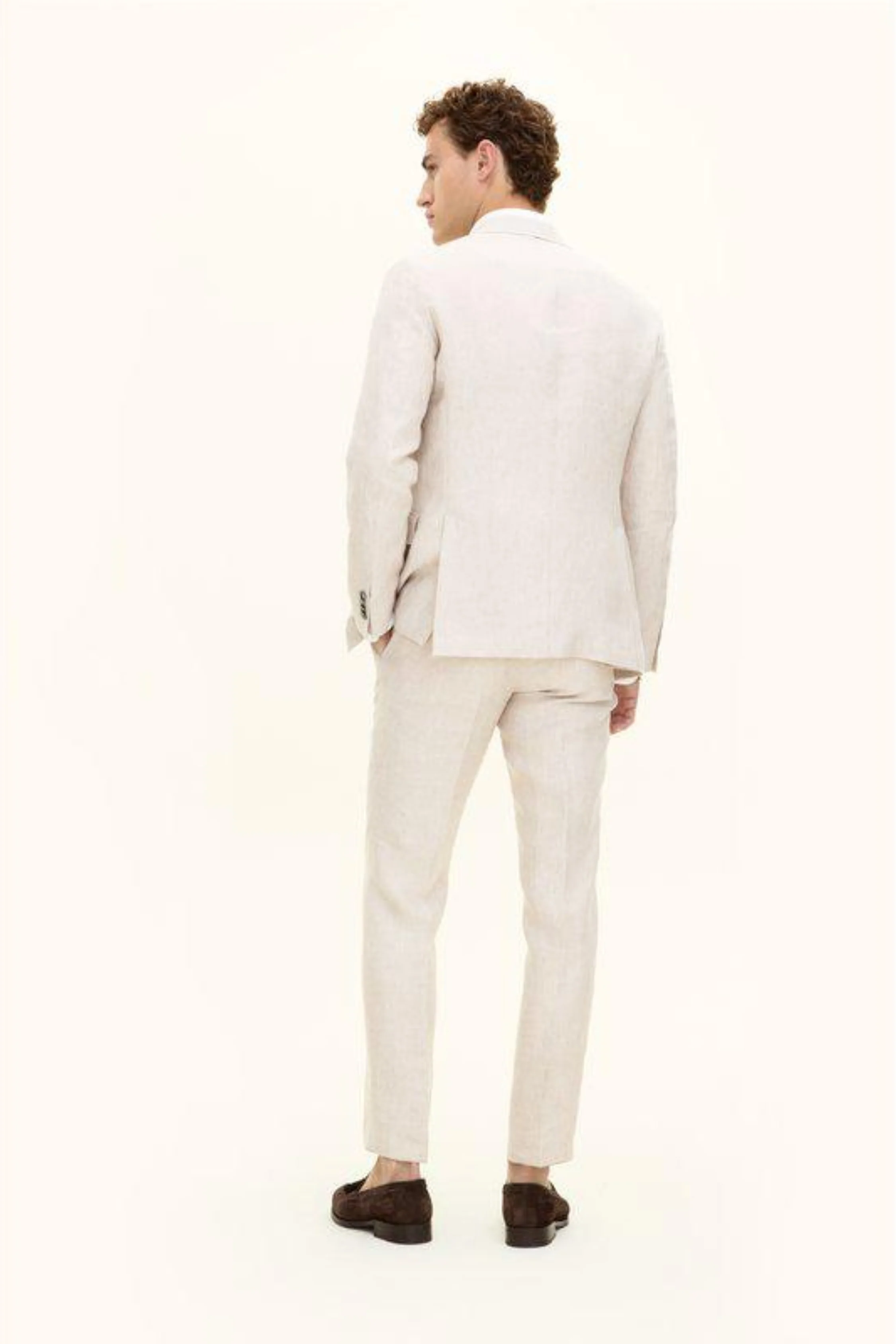 Denz Slim Fit Linen Trousers White Grass - Image 6