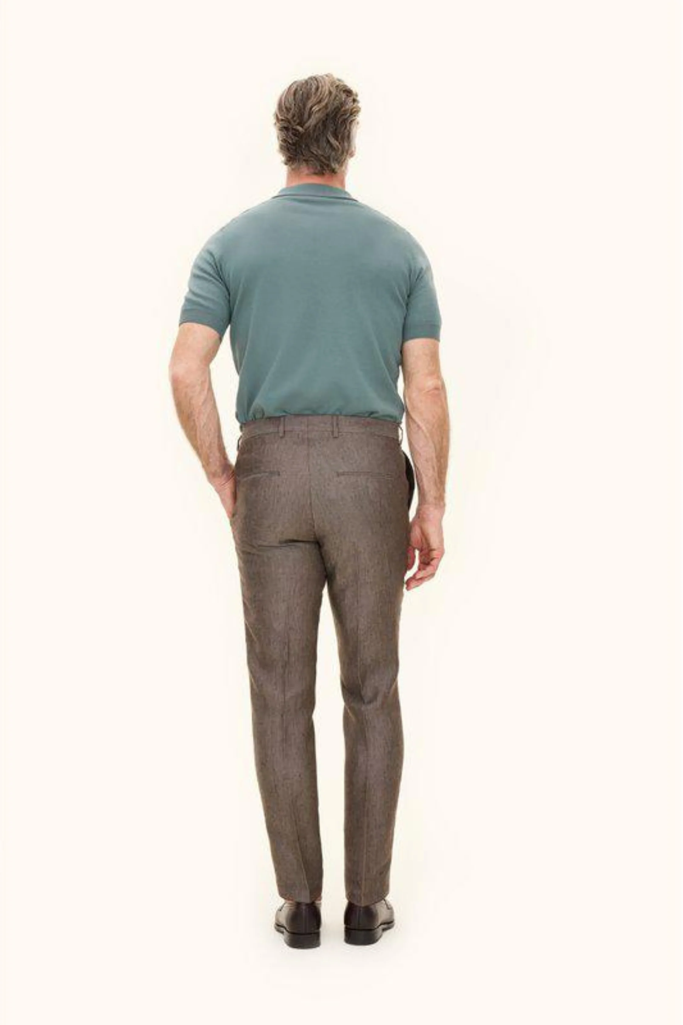Denz Slim Fit Linen Trousers Dusk Brown - Image 7