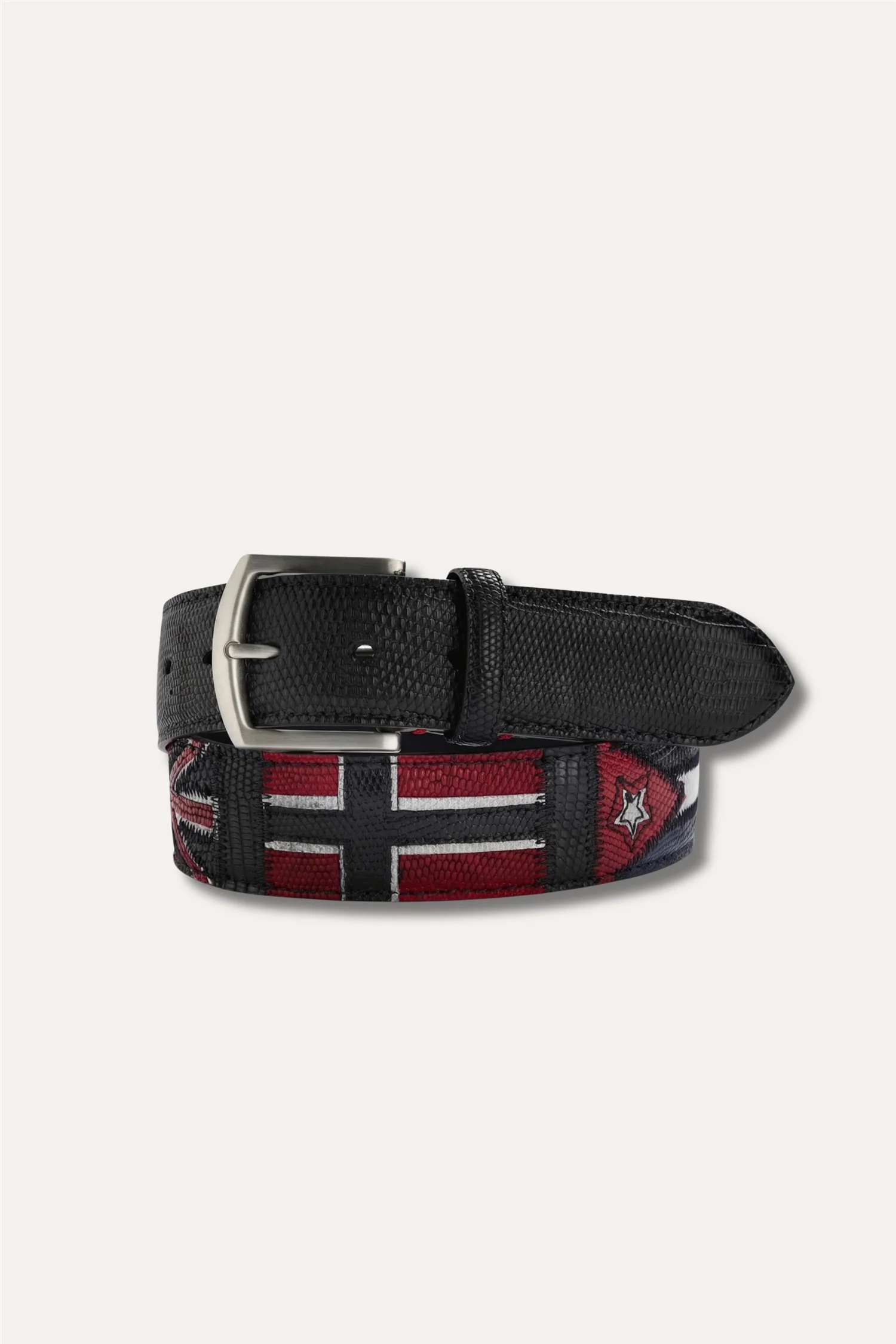 Lizard Leather Flag Belt Black Multi