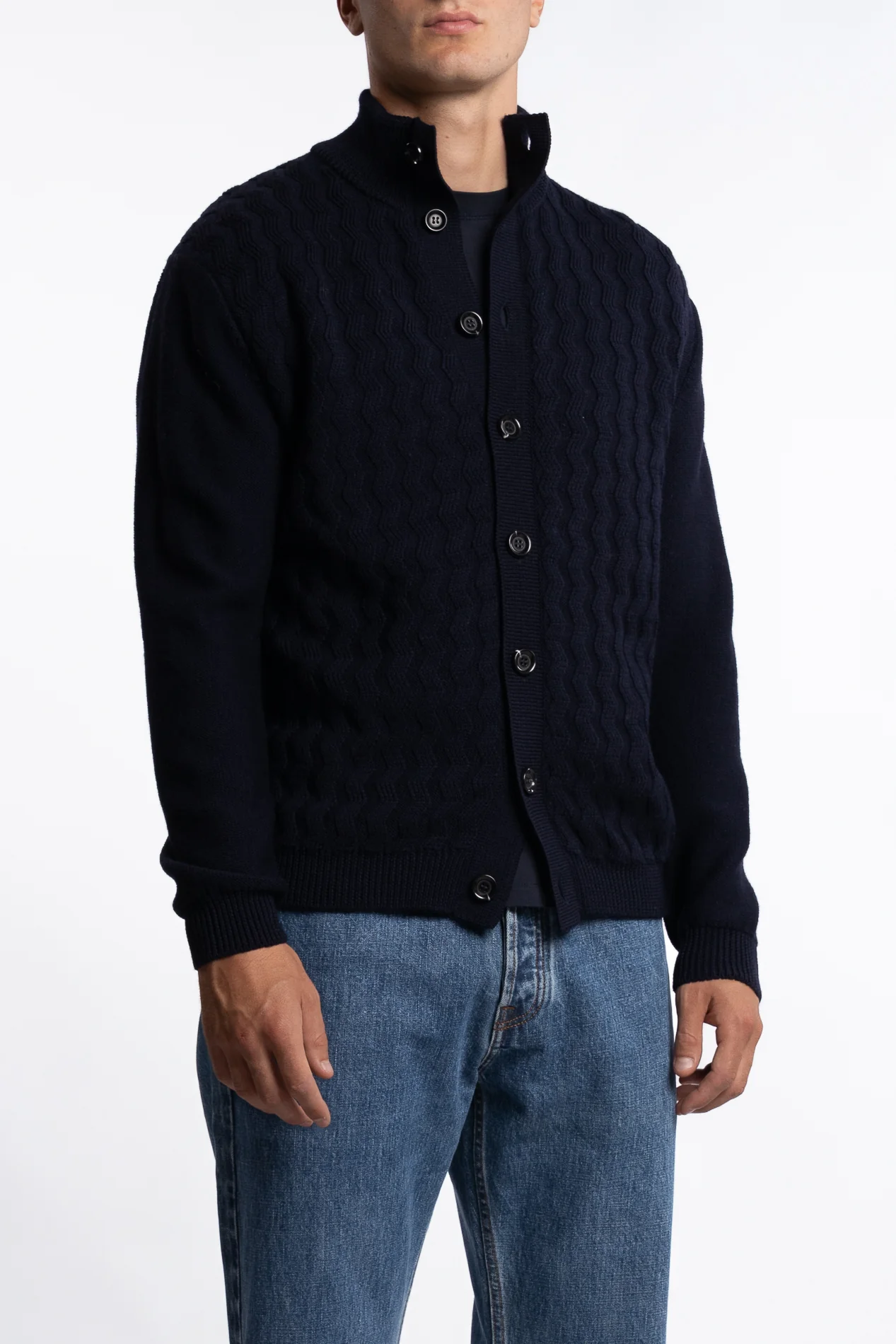Cableknit Wool Cardigan Navy