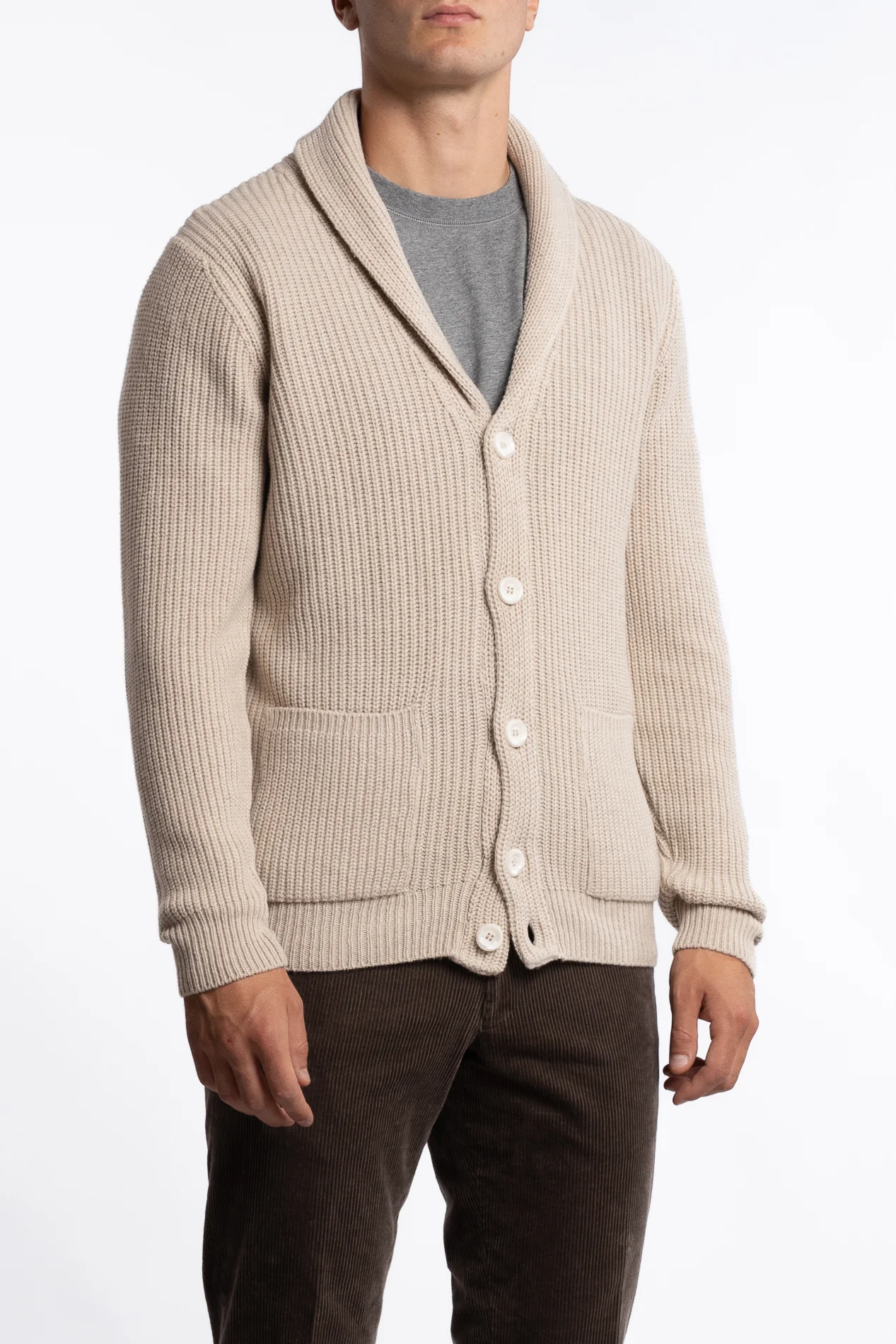 Shawl Collar Wool Cardigan Beige