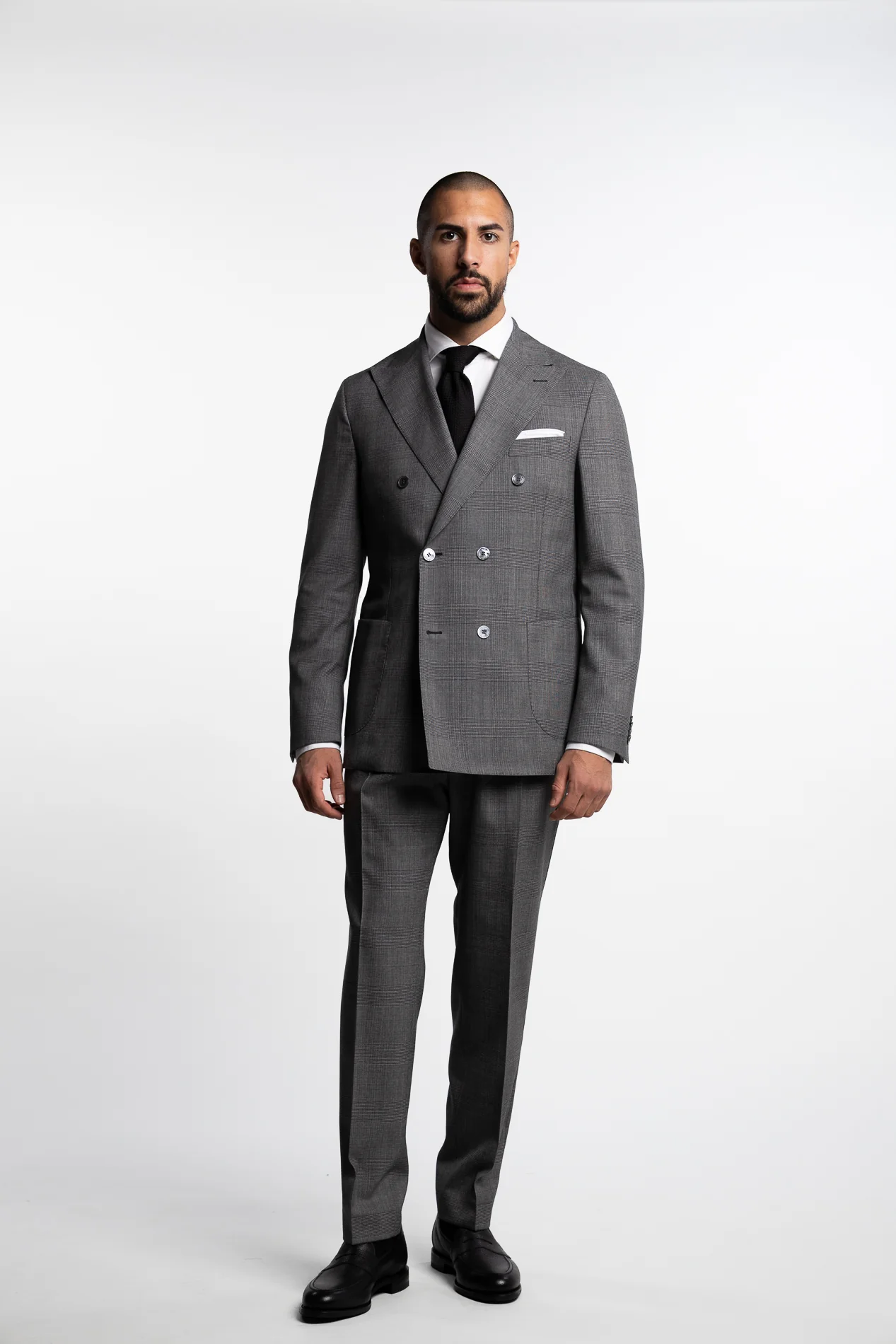 Vicenza Double Breasted Wool Blazer Grey Check