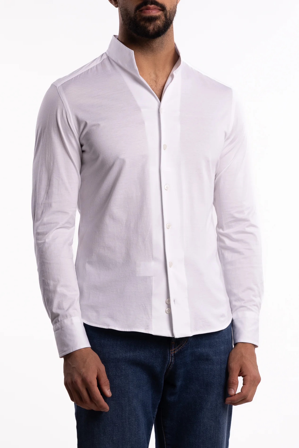 No Collar Cotton Shirt White - Image 2