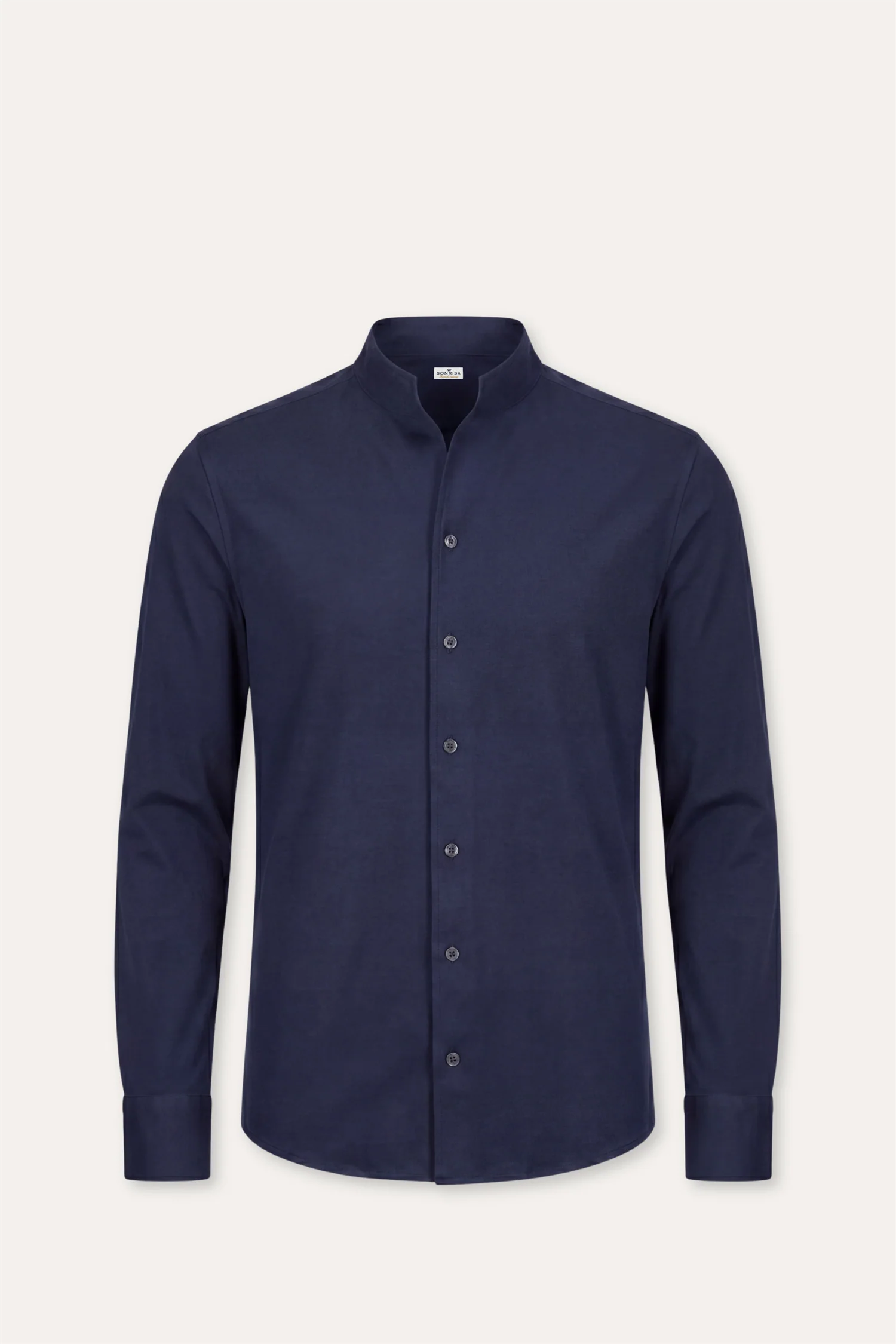 No Collar Cotton Shirt Navy