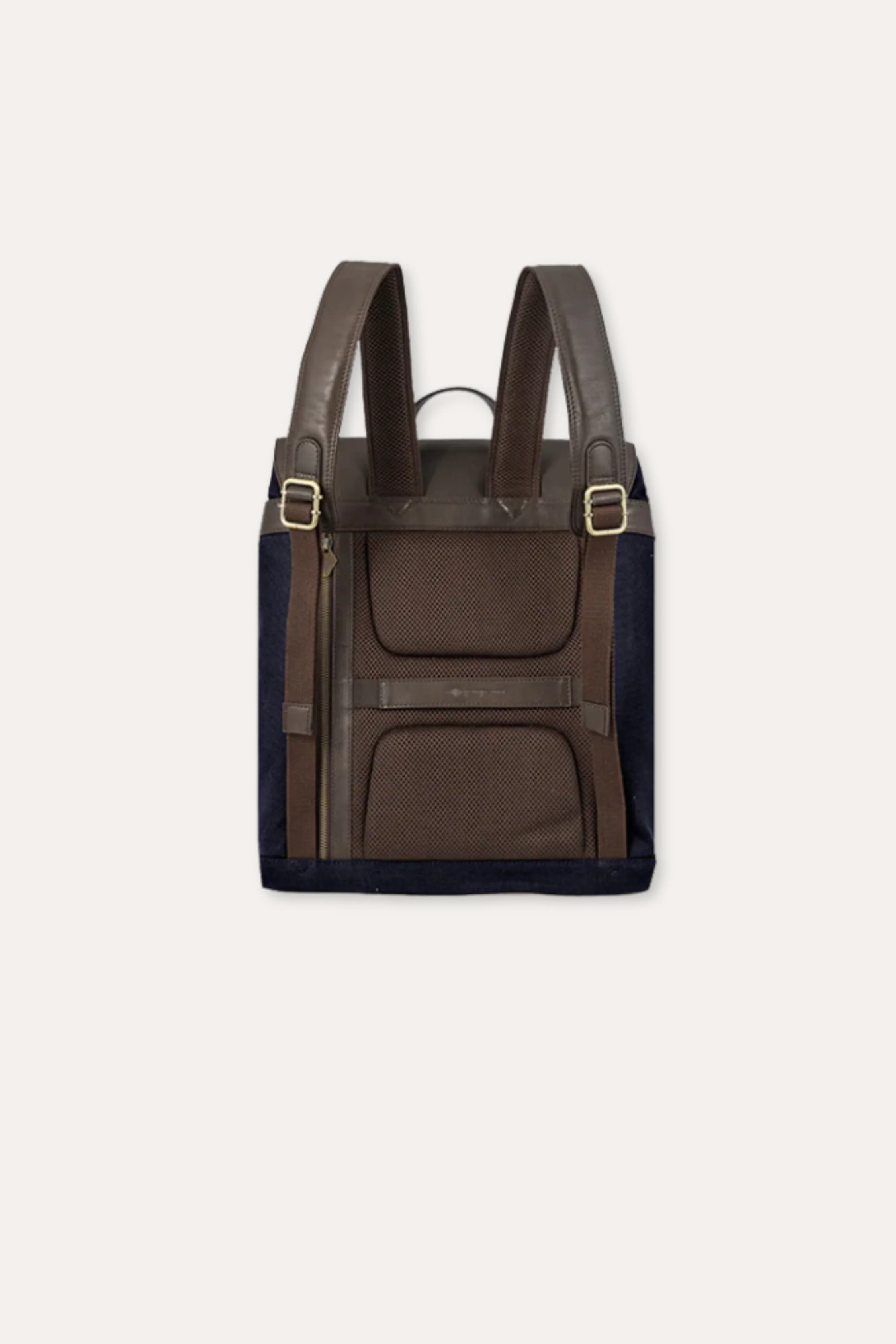 Backpack Brown Leather With Navy Canvas Mochilla - Image 3