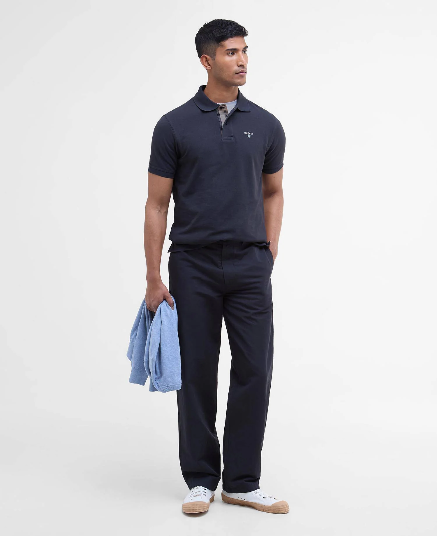 Tartan Pique Polo Shirt Navy - Image 2