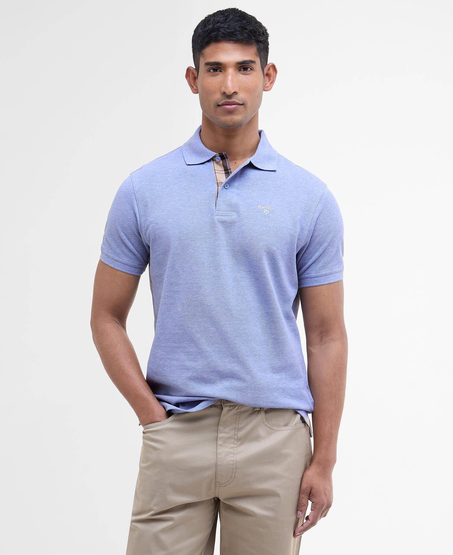 Tartan Pique Polo Shirt Sky Marl/Dress
