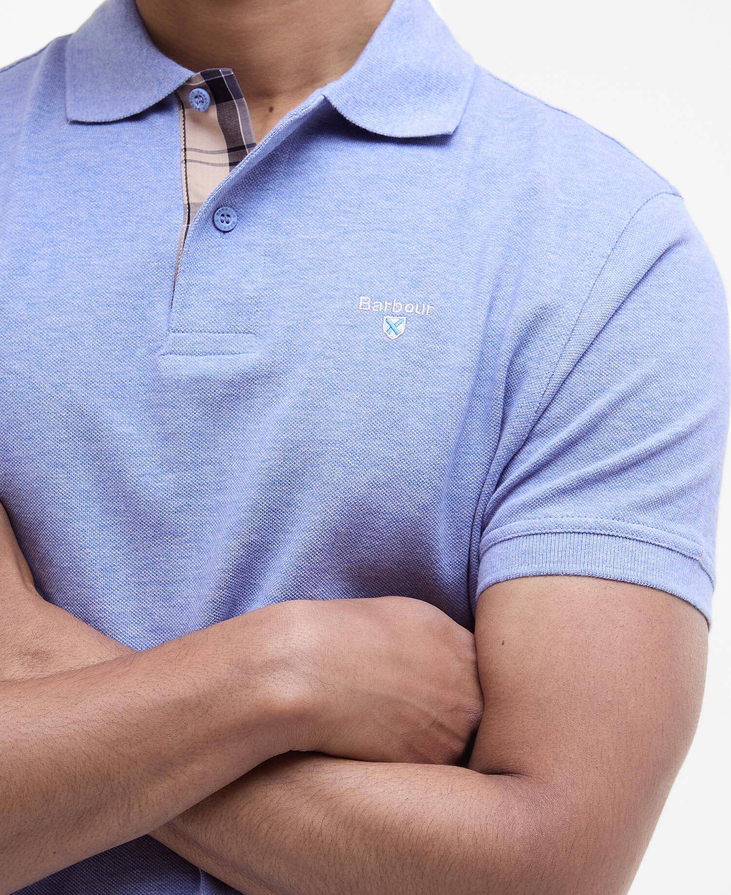 Tartan Pique Polo Shirt Sky Marl/Dress - Image 4