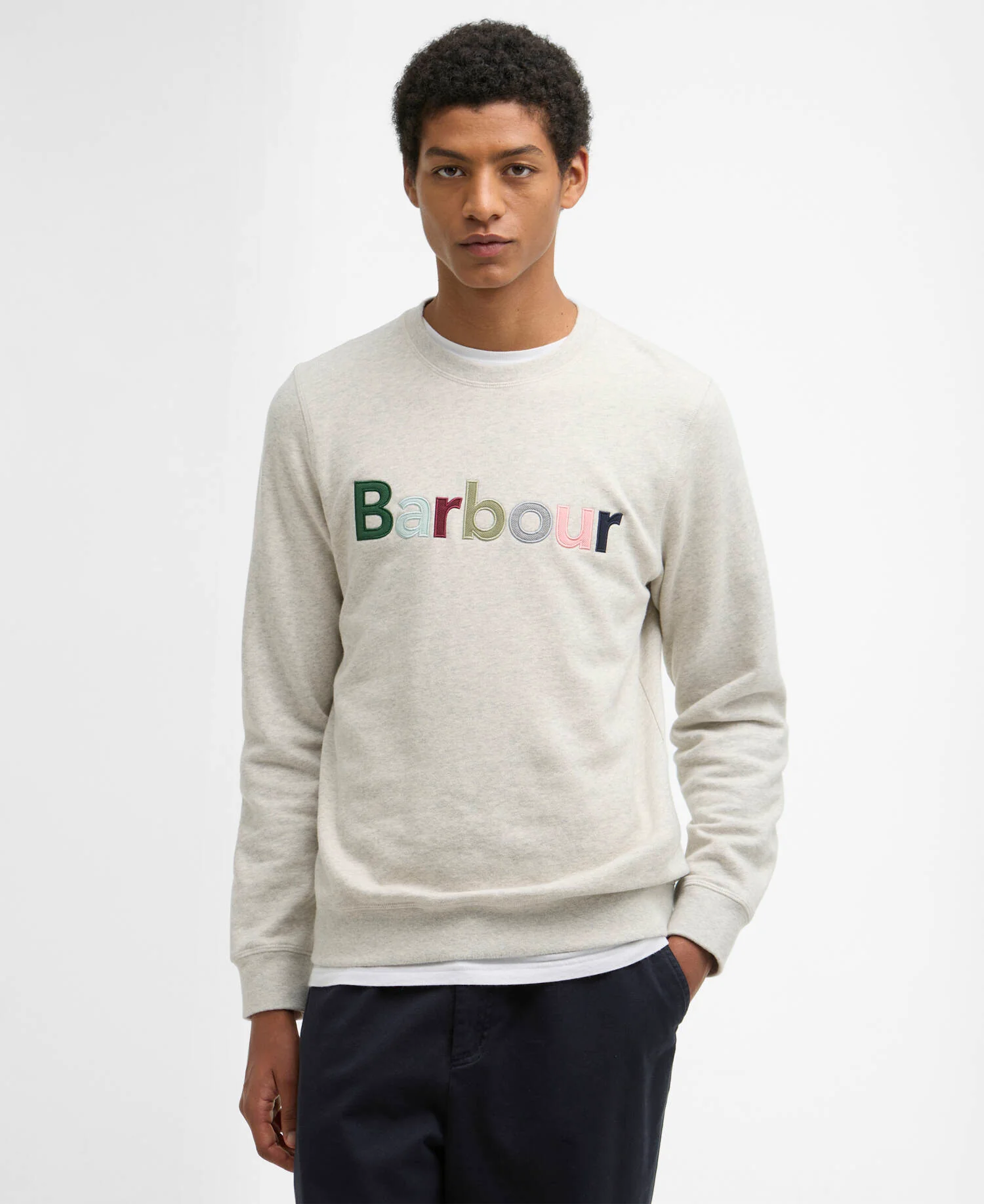 Pique Applique Crew Sweatshirt Ecru Marl