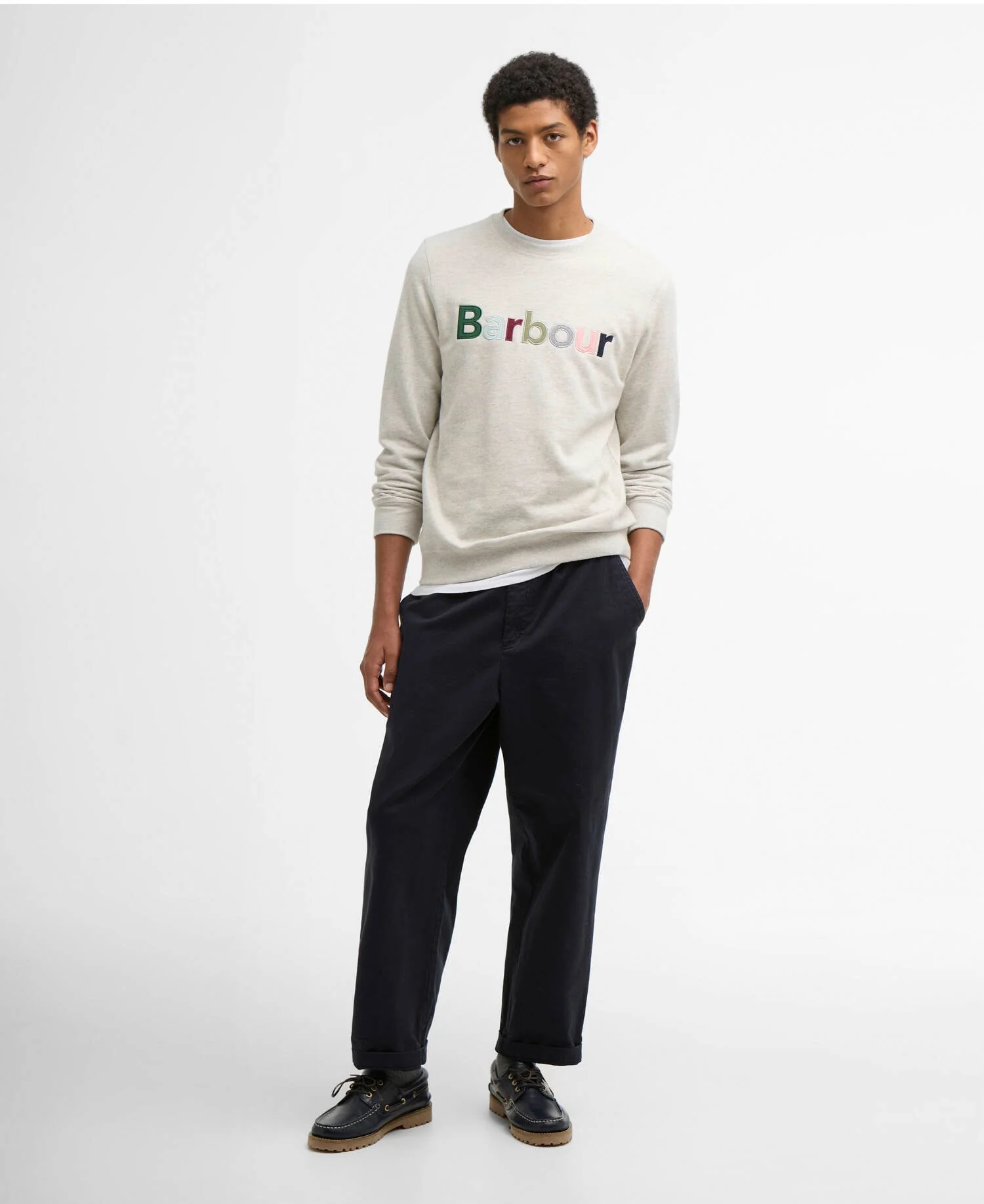 Pique Applique Crew Sweatshirt Ecru Marl - Image 2