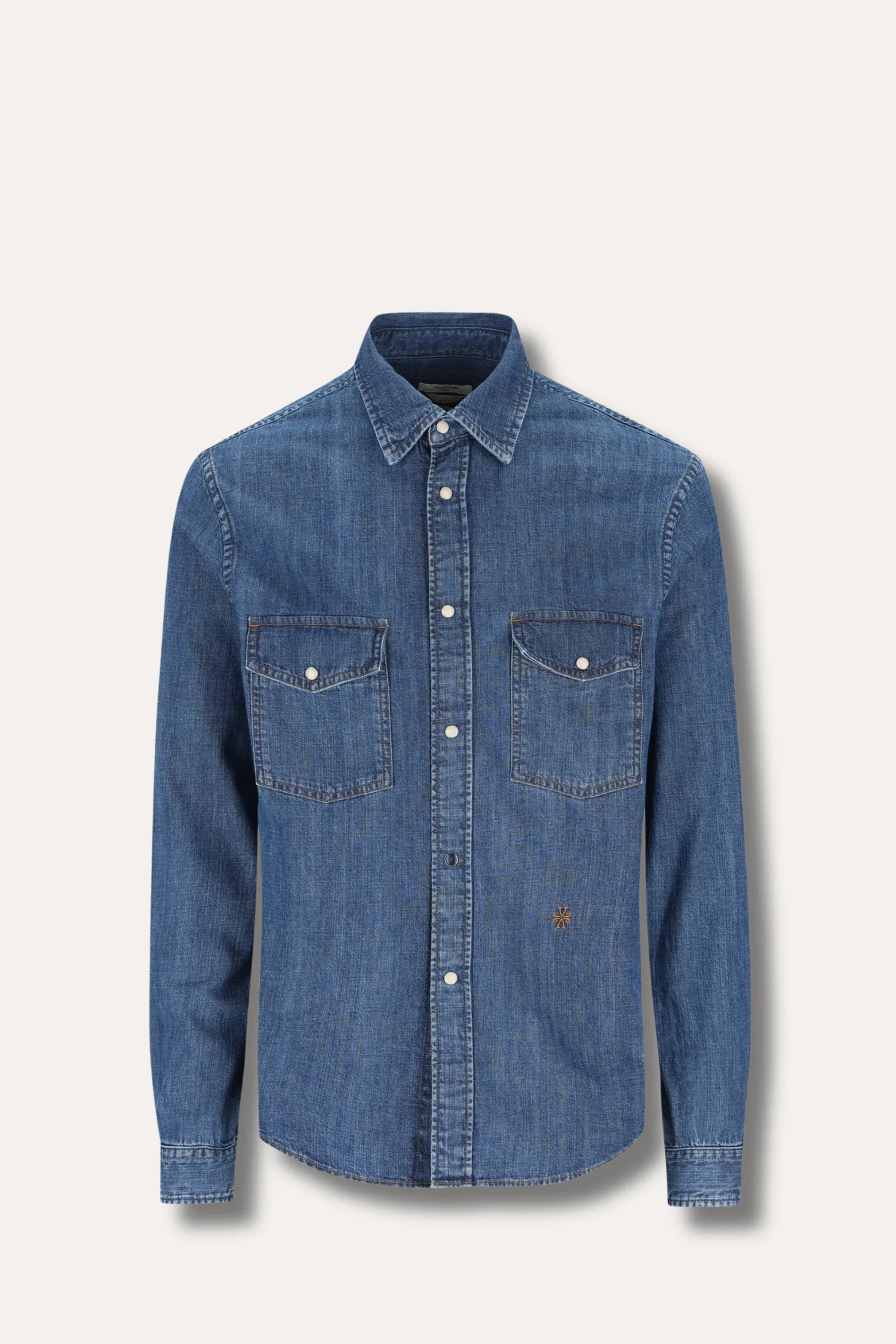 Western Long-Sleeve Shirt Lightweight Denim Medium Blue Stone Wash