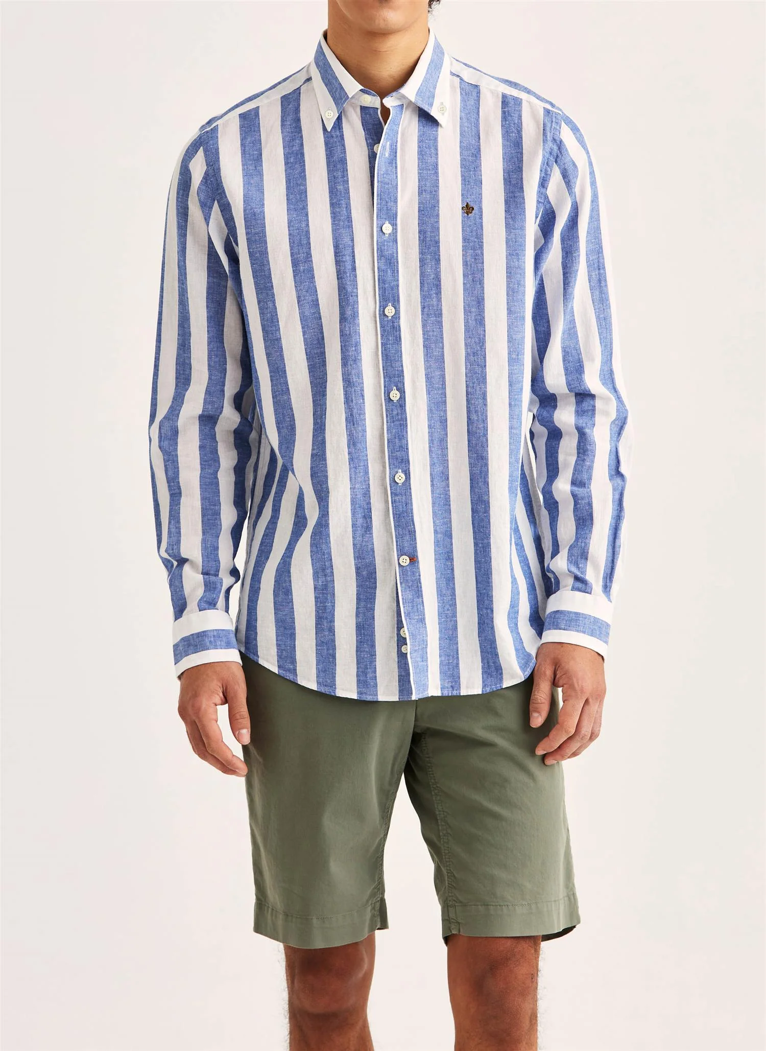 Douglas Classic Fit Linen Shirt Mix Stripe Blue