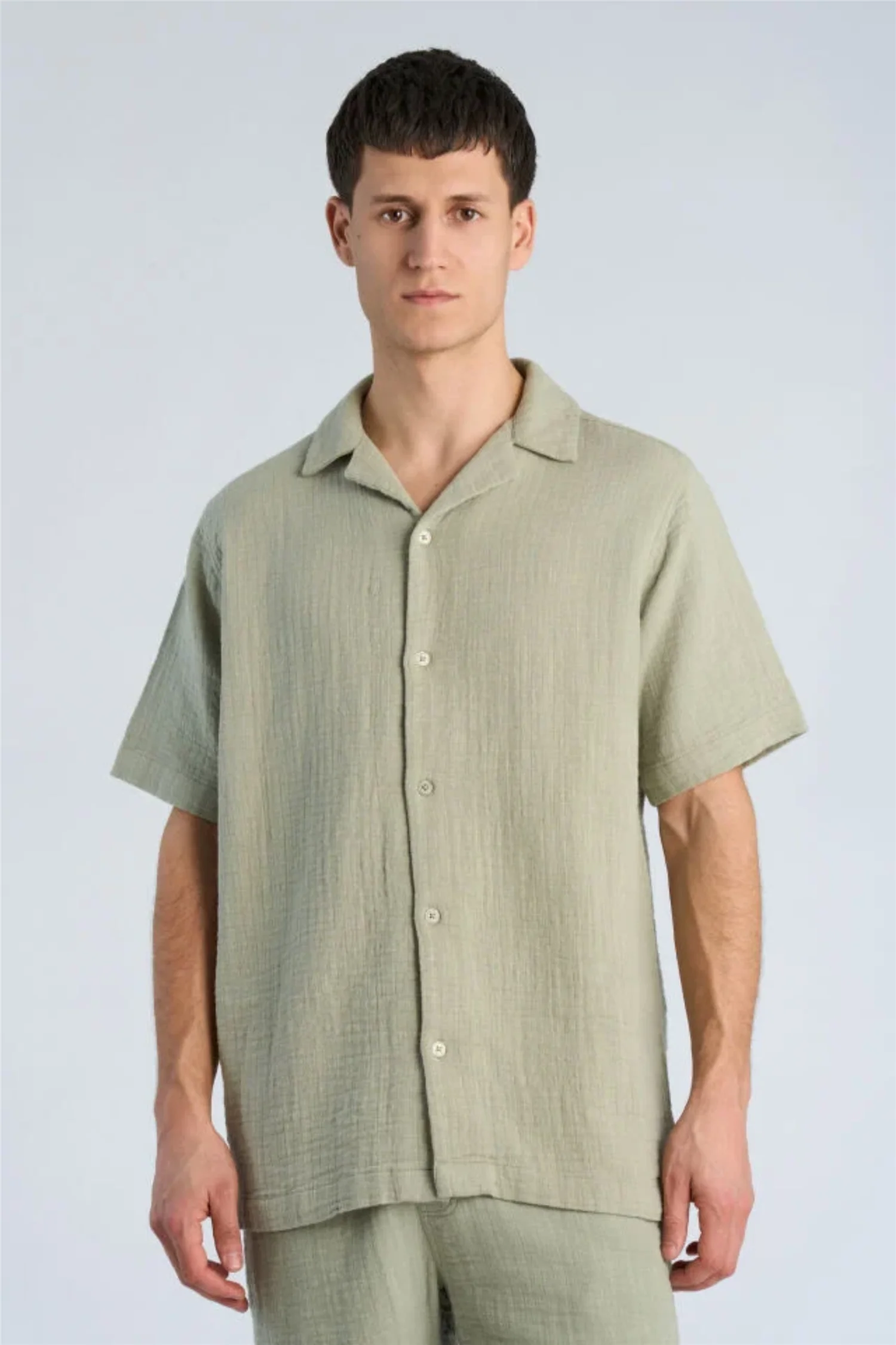 Cotton Muslin Resort Shirt S/S Dusty Olive - Image 4