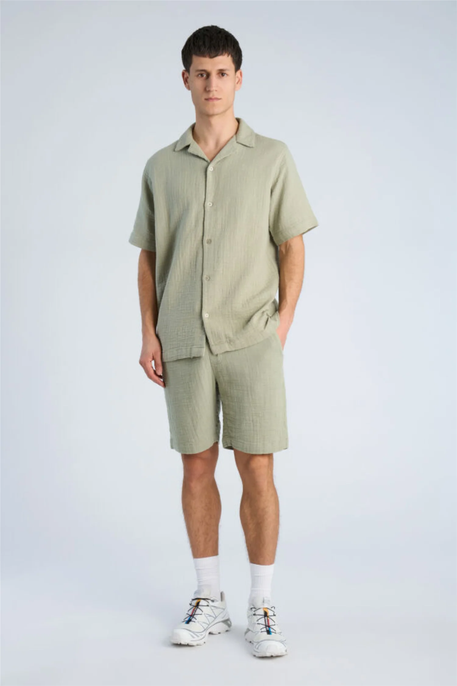 Cotton Muslin Shorts Dusty Olive - Image 3