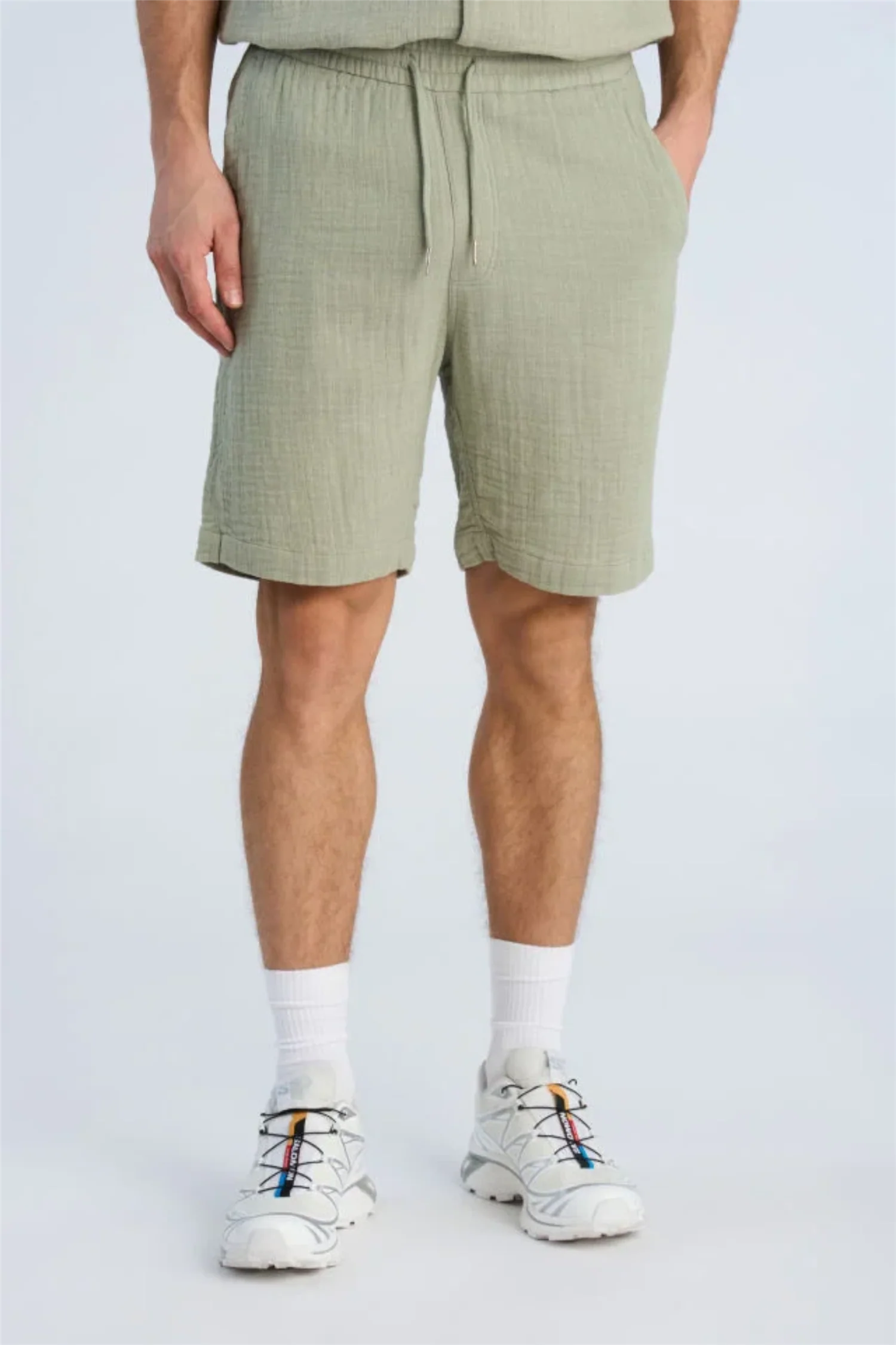 Cotton Muslin Shorts Dusty Olive - Image 4