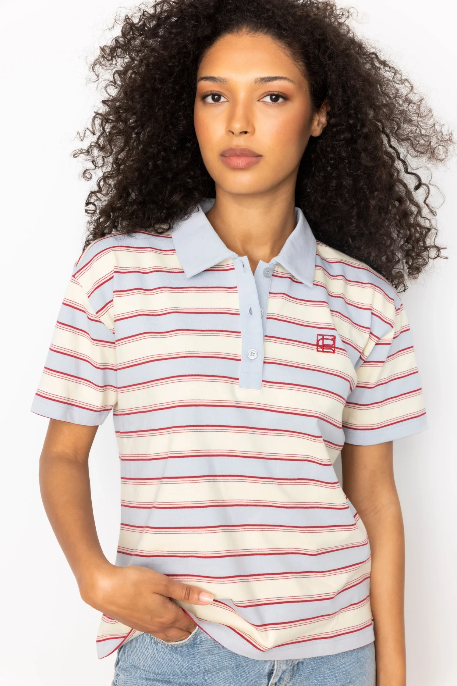 Evelyn Polo Tee - Ocean Stripe - Image 4