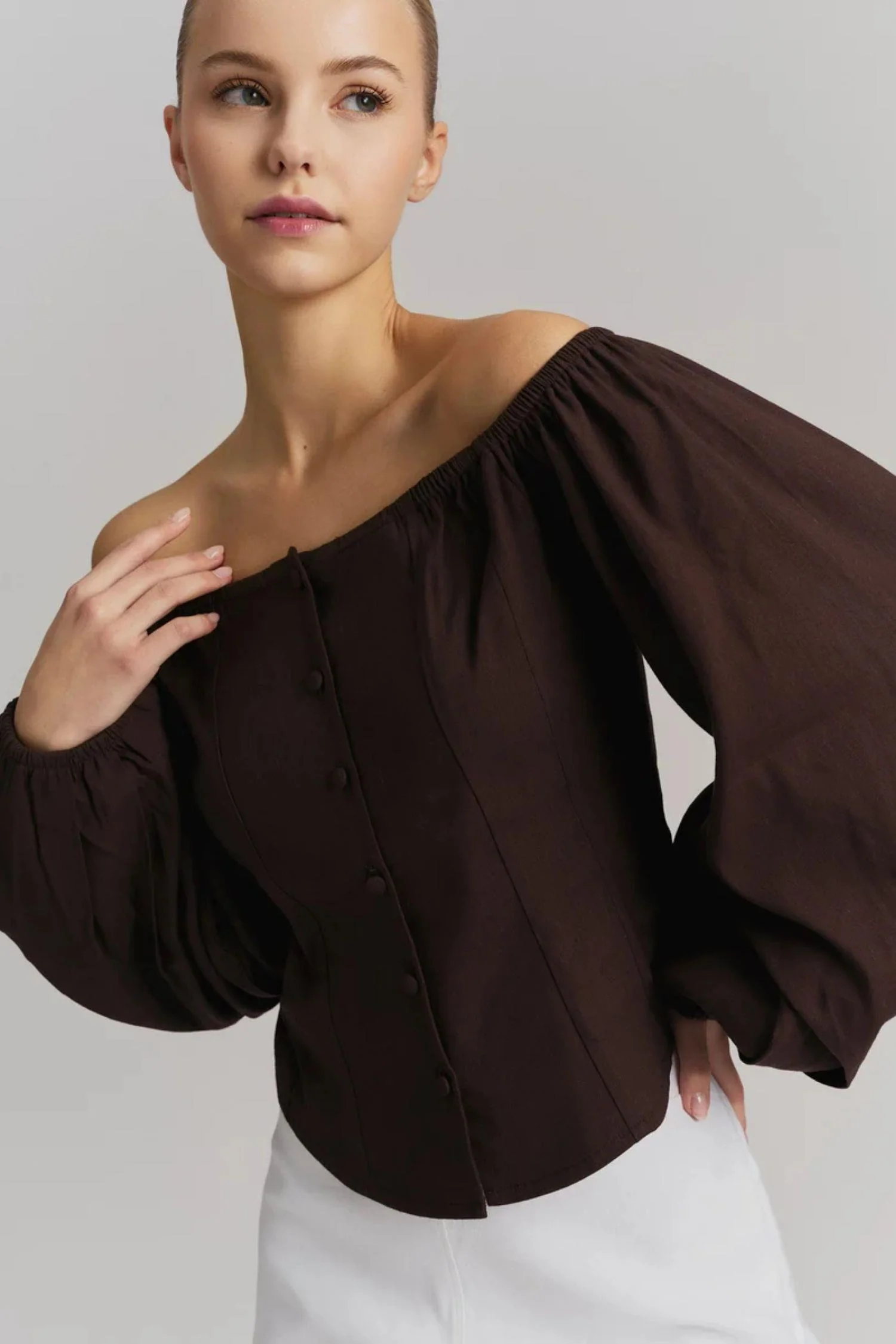 Luiza Stretch Linen Shirt- White - Image 3