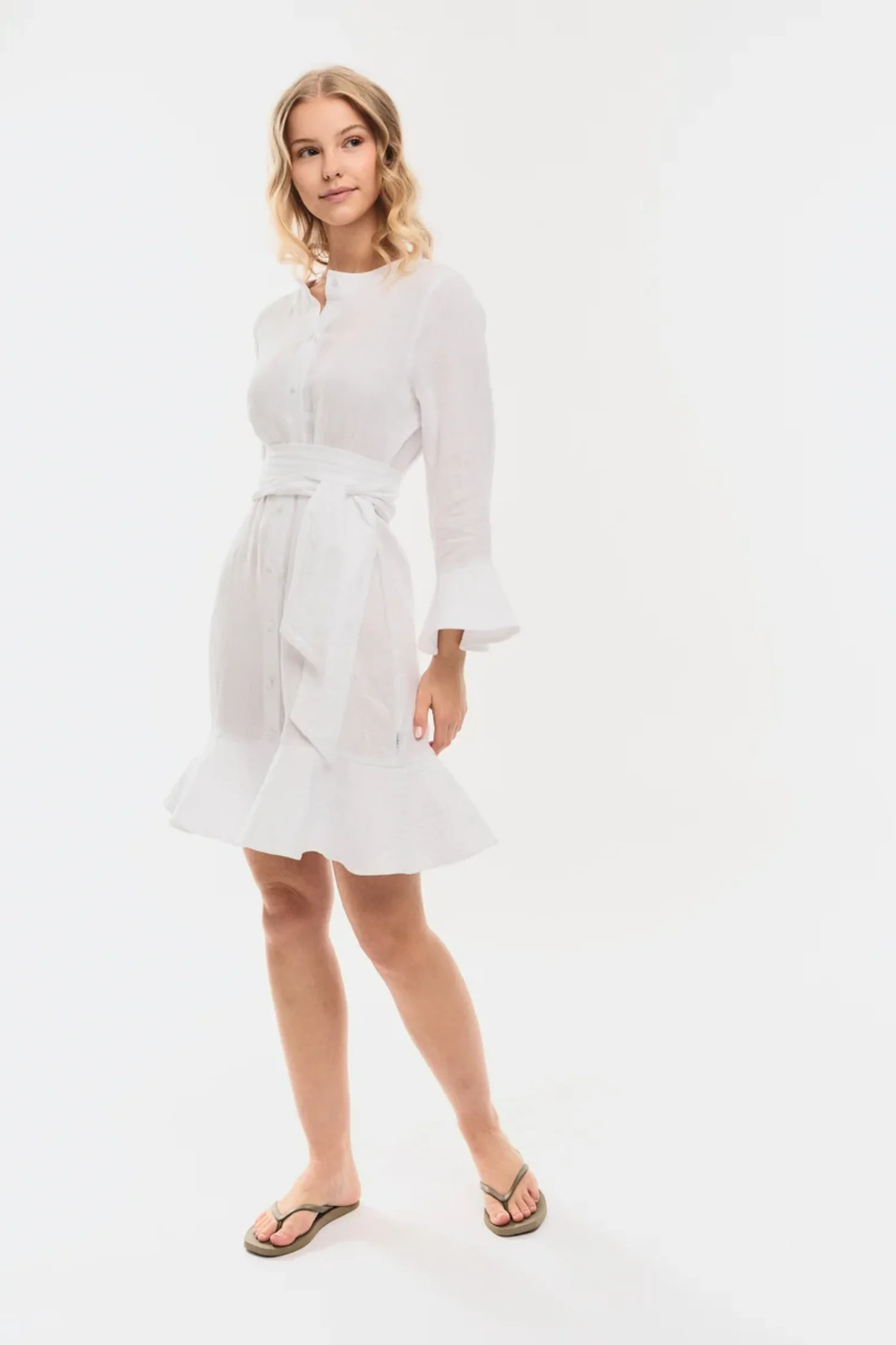 Gabrielle Linen Dress- White - Image 4
