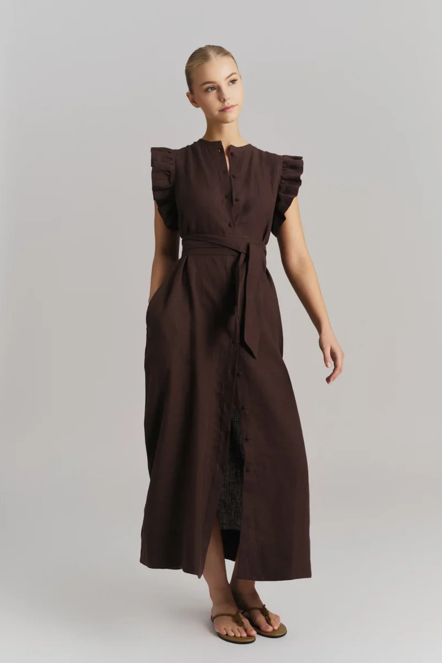 Pam Linen Dress- Dark Brown - Image 4
