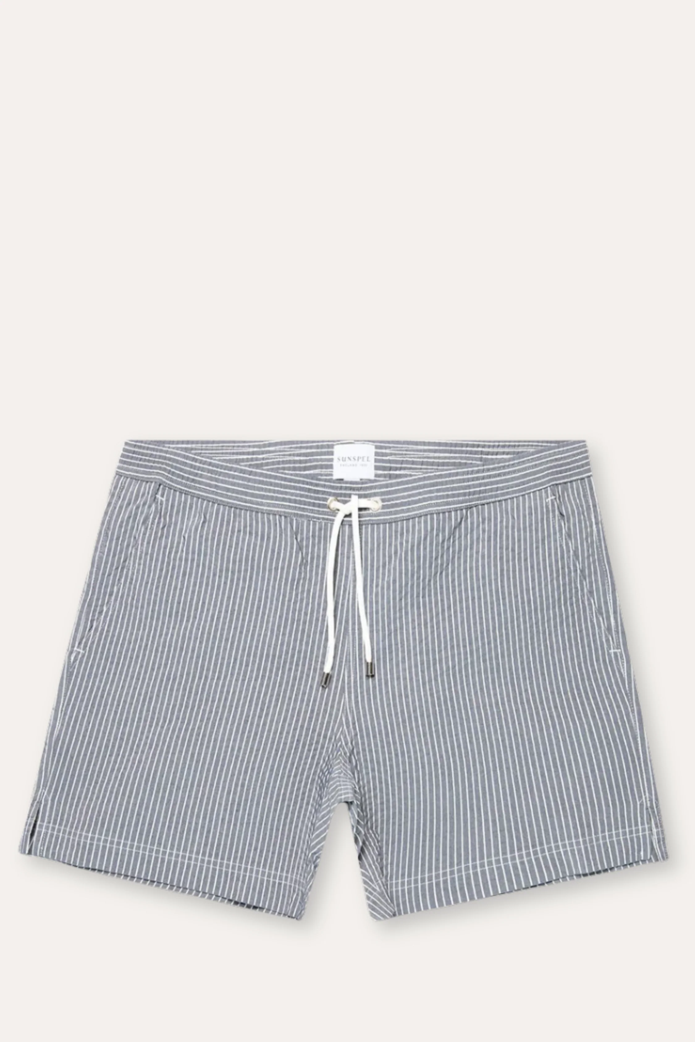 Seersucker Swim Shorts Navy/White Seersucker Pinstripe