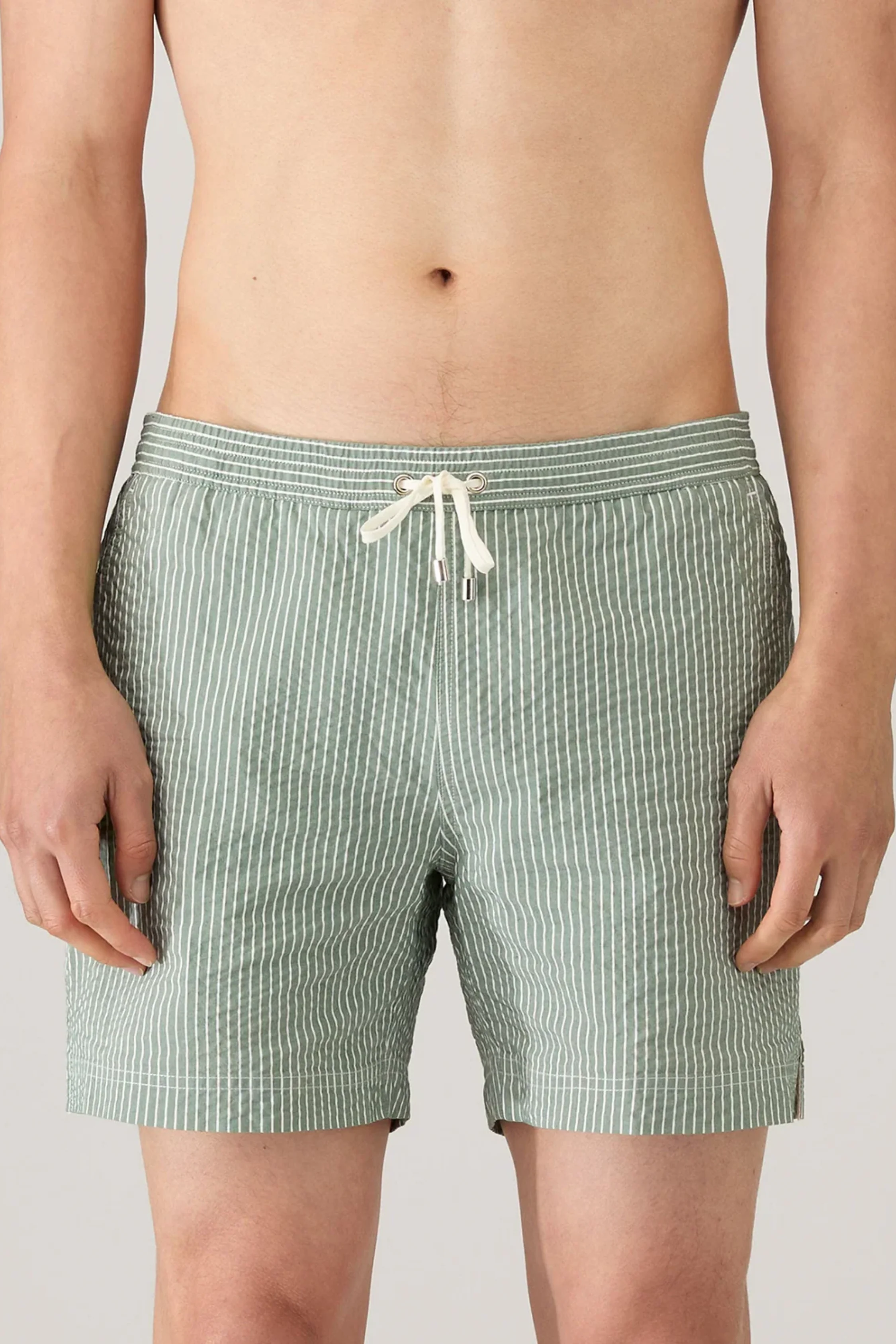 Seersucker Swim Shorts Bright Green/White Pinstripe - Image 2