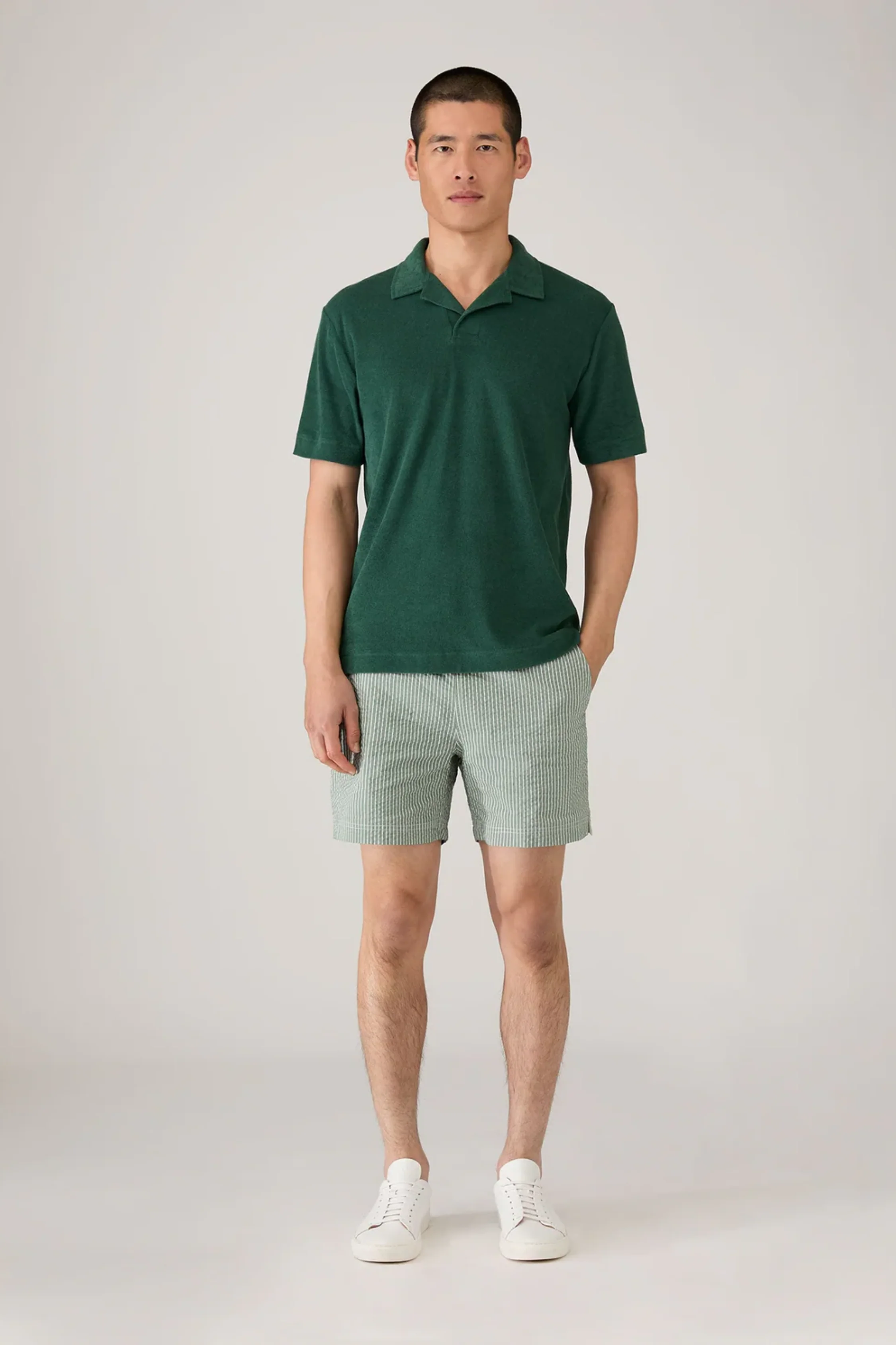 Seersucker Swim Shorts Bright Green/White Pinstripe - Image 3