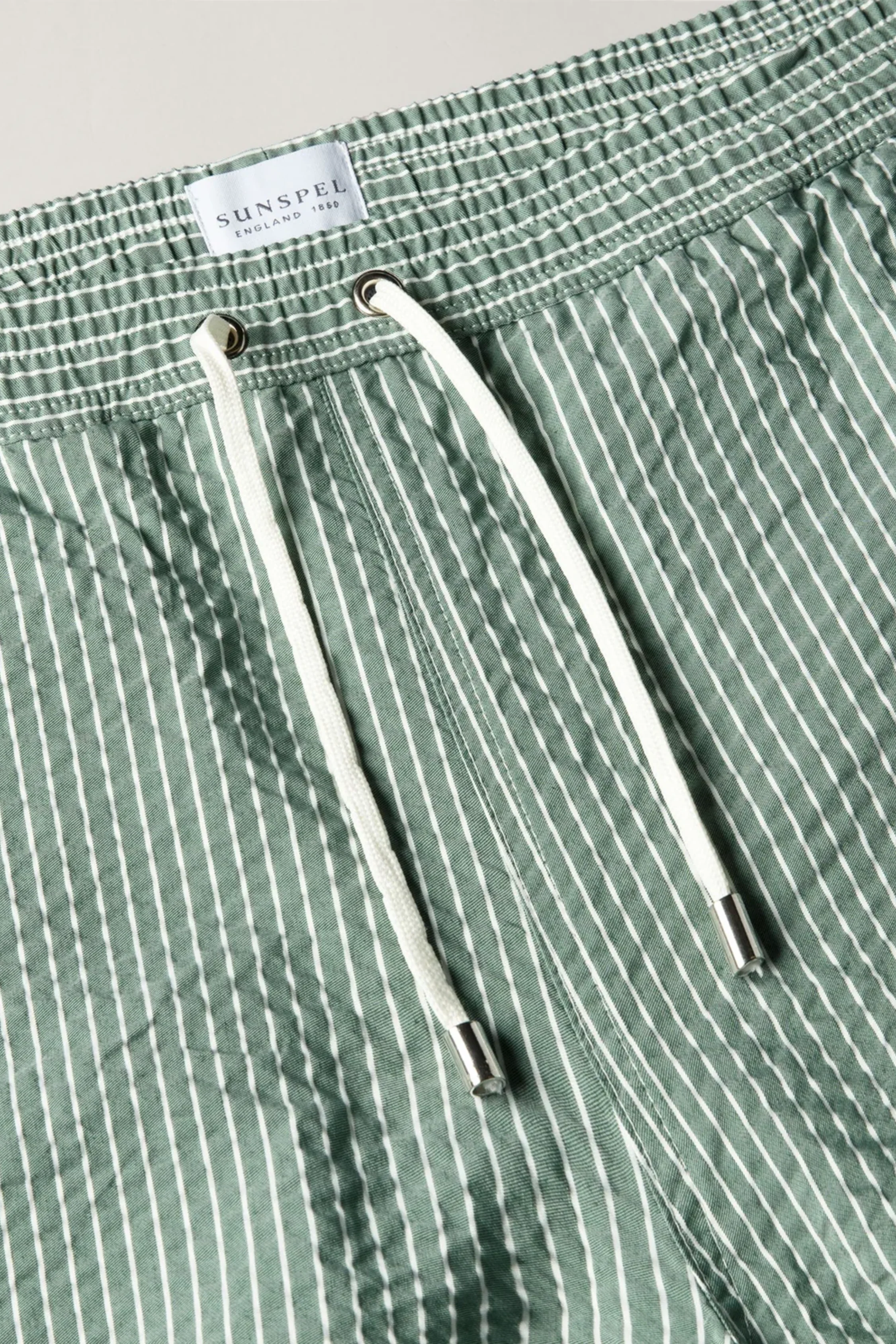 Seersucker Swim Shorts Bright Green/White Pinstripe - Image 4