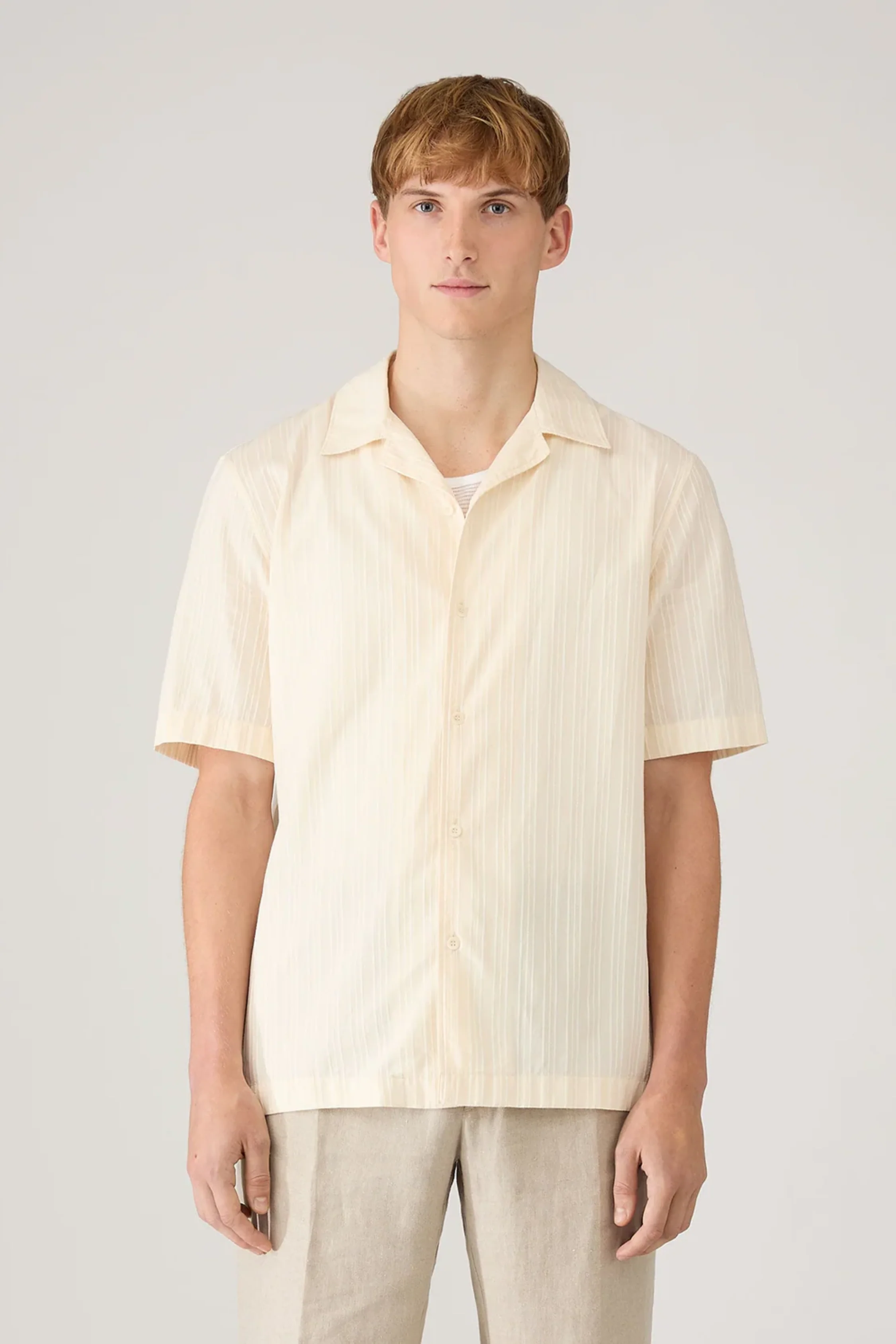 Textured Stripe Camp Collar Shirt Ecru - Image 2