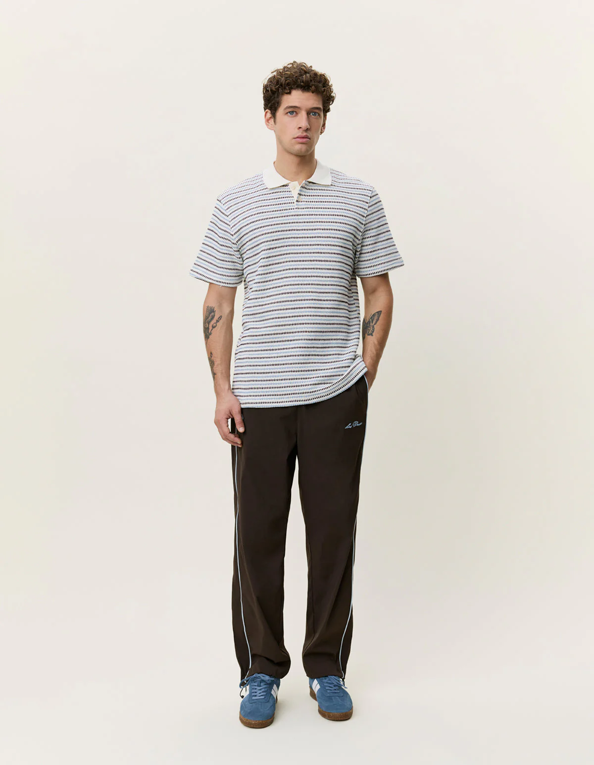 Knitted Stripe Polo Eggnog White - Image 2