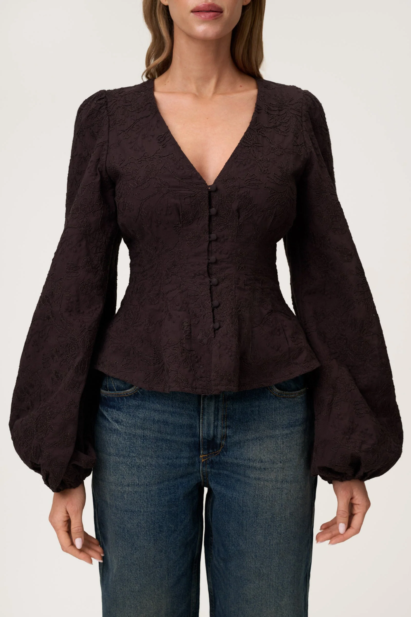 Palena Blouse- Brown Embroidery - Image 4